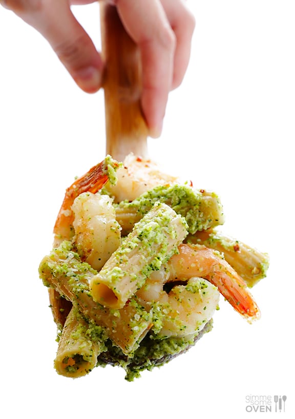 Shrimp Pasta with Broccoli Pesto | gimmesomeoven.com #seafood Shrimp Pasta with Broccoli Pesto | gimmesomeoven.com #seafood