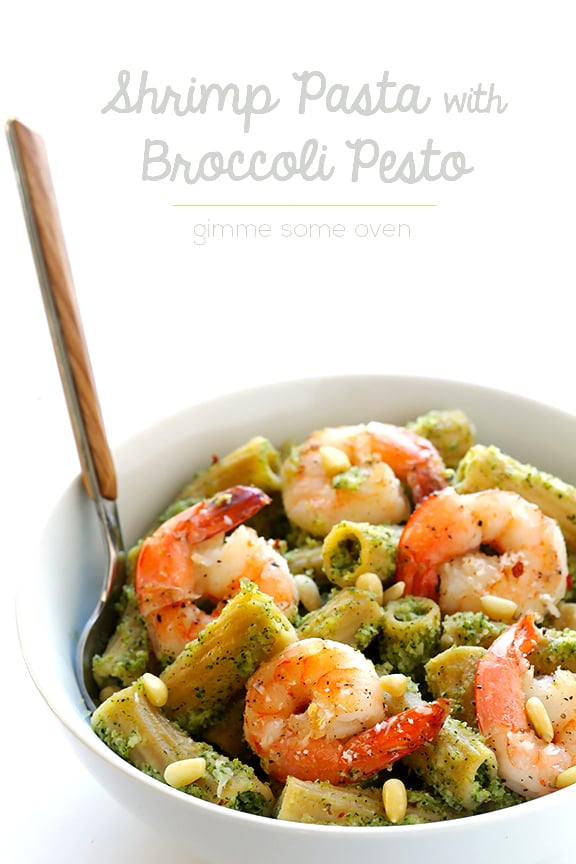 Shrimp Pasta with Broccoli Pesto | gimmesomeoven.com #seafood Shrimp Pasta with Broccoli Pesto | gimmesomeoven.com #seafood
