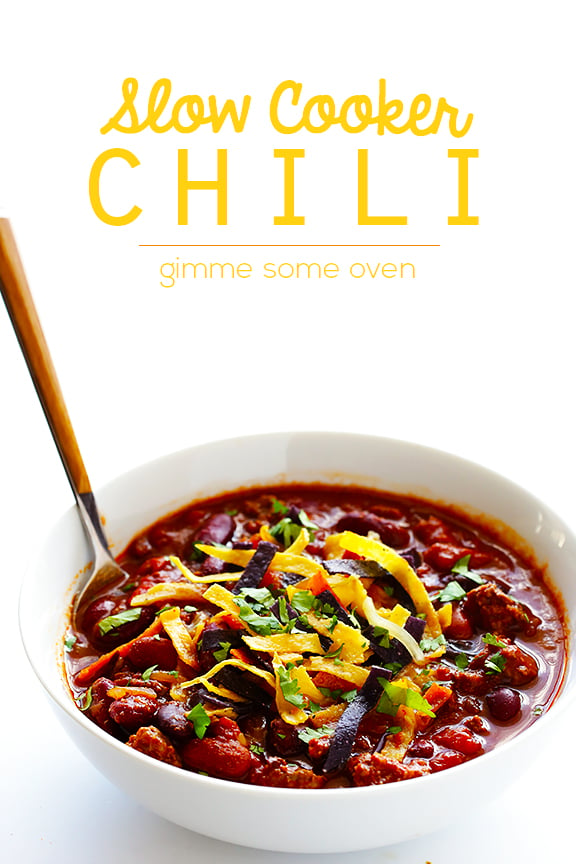 Classic Slow Cooker Chili -- super easy to make, and SO GOOD! | gimmesomeoven.com #soup #fall #gameday Classic Slow Cooker Chili -- super easy to make, and SO GOOD! | gimmesomeoven.com #soup #fall #gameday