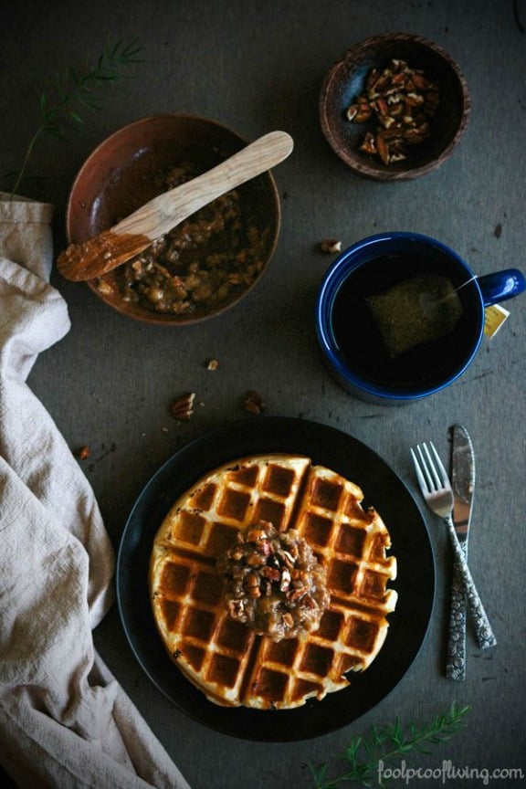 Overnight Yeasted Waffles with Banana-Rum Topping | foolproofliving.com Overnight Yeasted Waffles with Banana-Rum Topping | foolproofliving.com