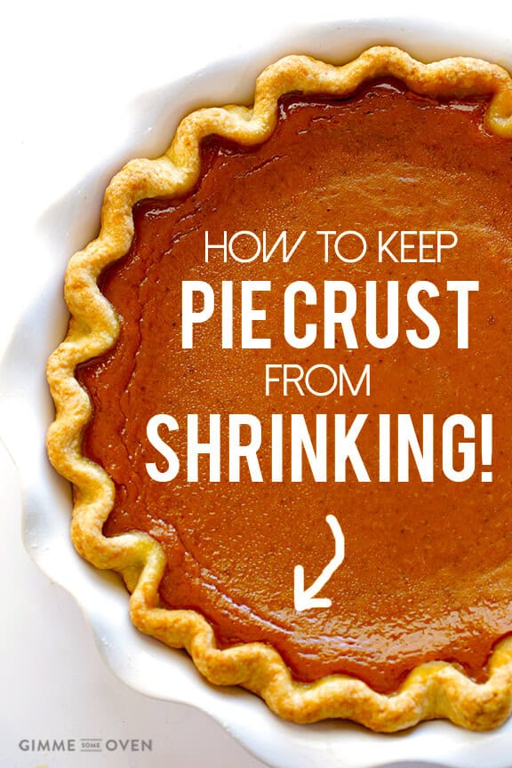 4. Use low baking temperatures if possible Higher temperatures make the gluten in pie crusts tighten up and shrink a bit. So if your recipe requires pre-baking the pie crust, it will shrink less if you bake it "low and slow" (around 350 degrees F). But if you have a recipe that requires high temperatures, I wouldn't worry. Just apply these other tips and they will help minimize the shrinking.