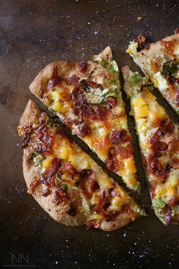 Bacon Brussels Sprouts Butternut Squash Flatbread | nutmegnanny.com