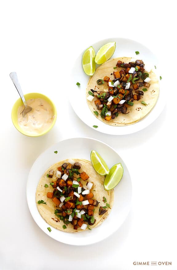 Butternut Squash and Mushroom Tacos Recipe | gimmesomeoven.com #glutenfree