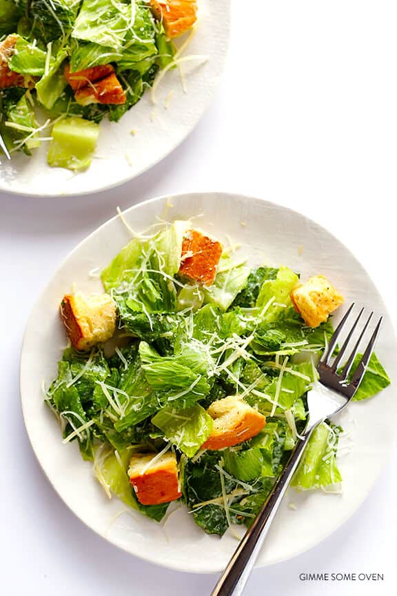 Lighter Caesar Salad Recipe -- made with a creamy Greek yogurt Caesar dressing | gimmesomeoven.com