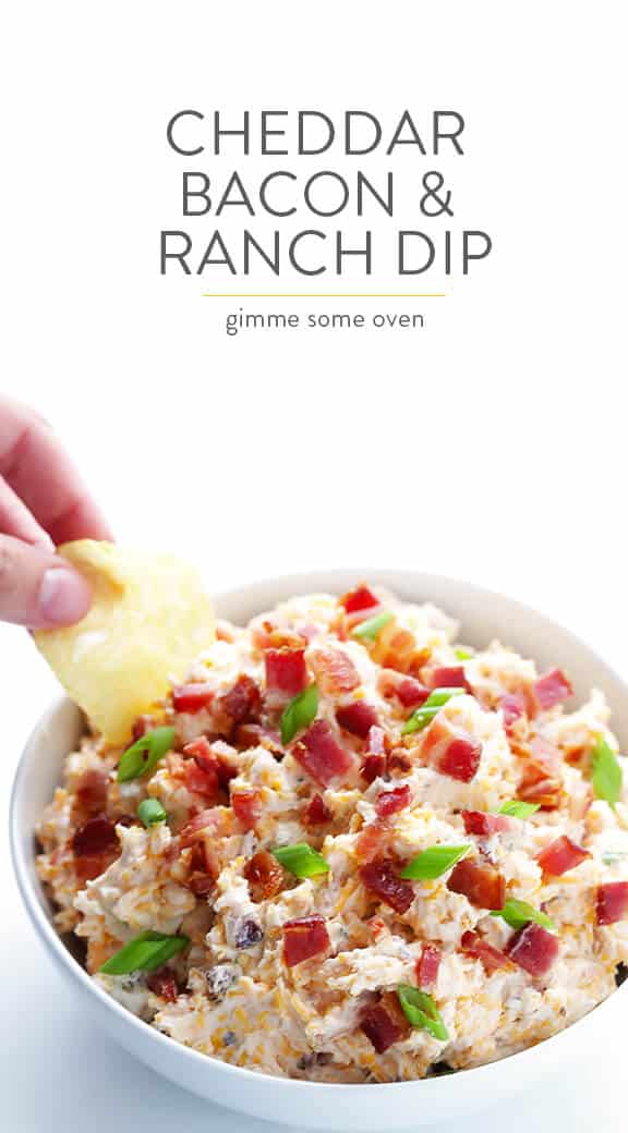 5-Minute Cheddar Bacon Ranch Dip Recipe -- easy to make with just 6 simple ingredients, and SO good! | gimmesomeoven.com