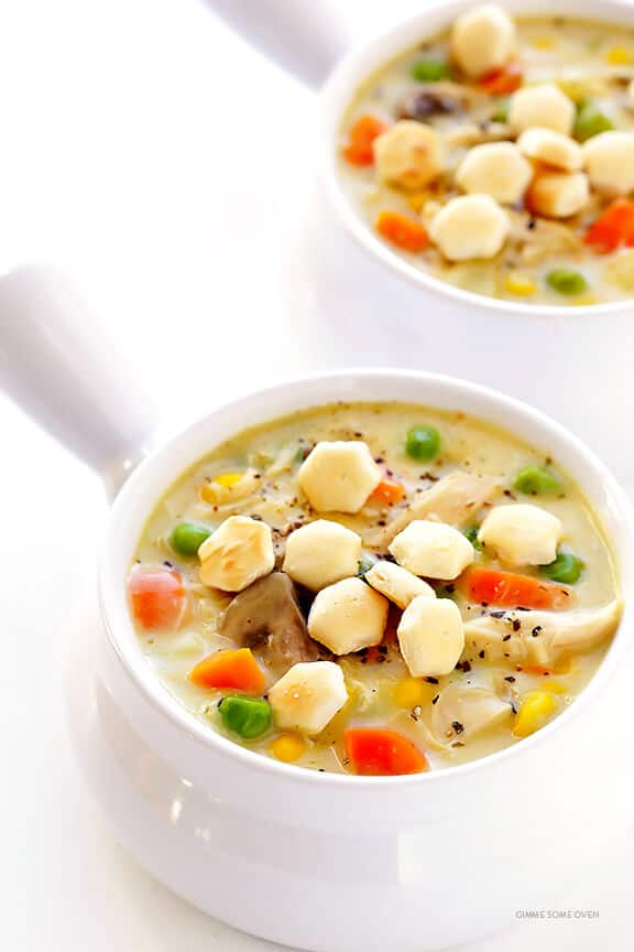 Chicken Pot Pie Soup Recipe -- easy to make, and inspired by the comfort food we all love | gimmesomeoven.com