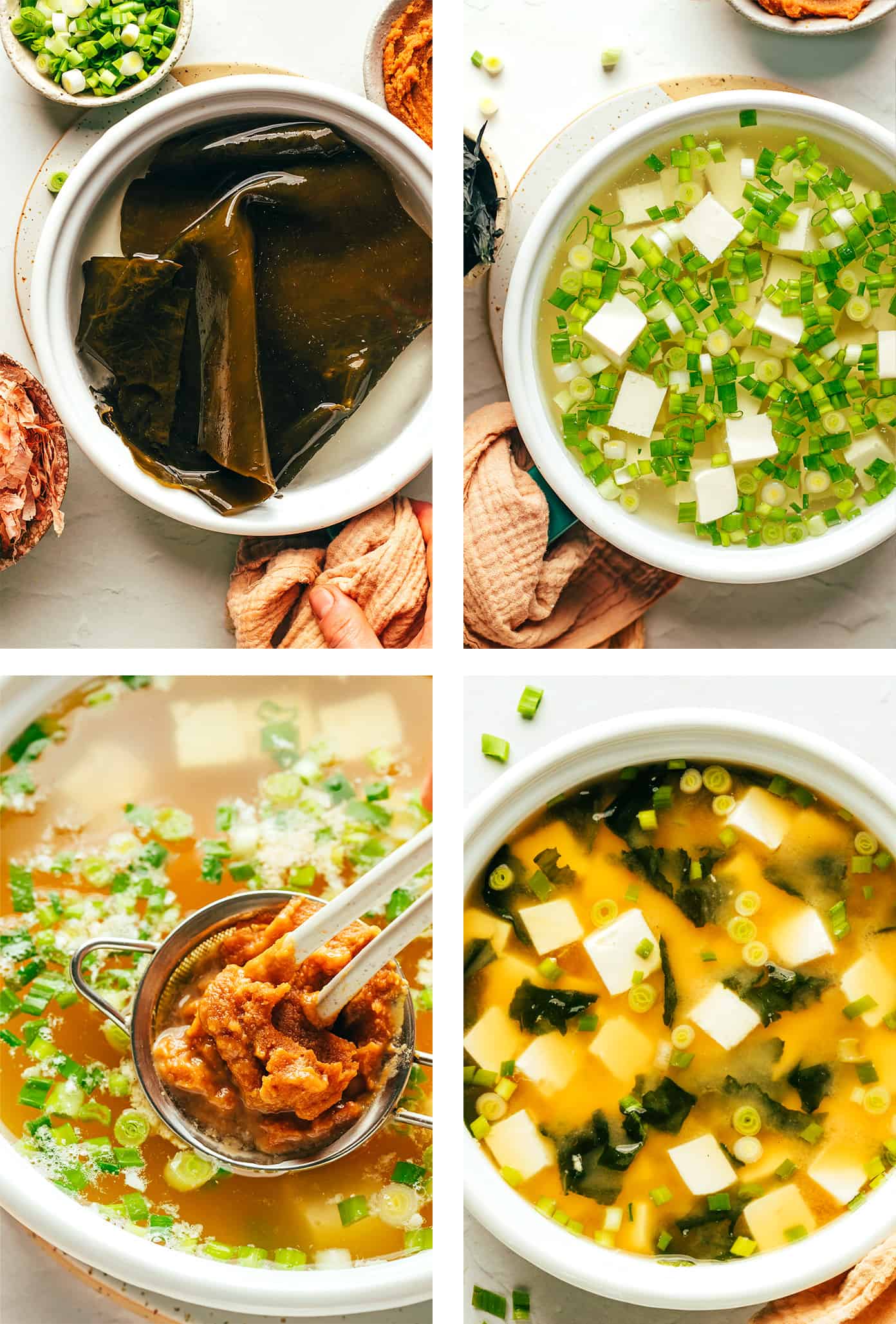 Step by step photos showing how to make Miso Soup