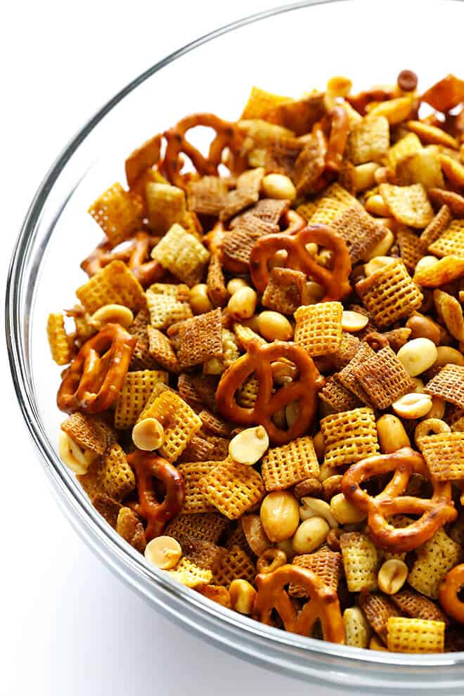 This Extra-Bold Chex Mix recipe is a great snack or party appetizer, and irresistibly delicious! | gimmesomeoven.com #chexmix #snack #appetizer #cereal Extra Bold Chex Mix