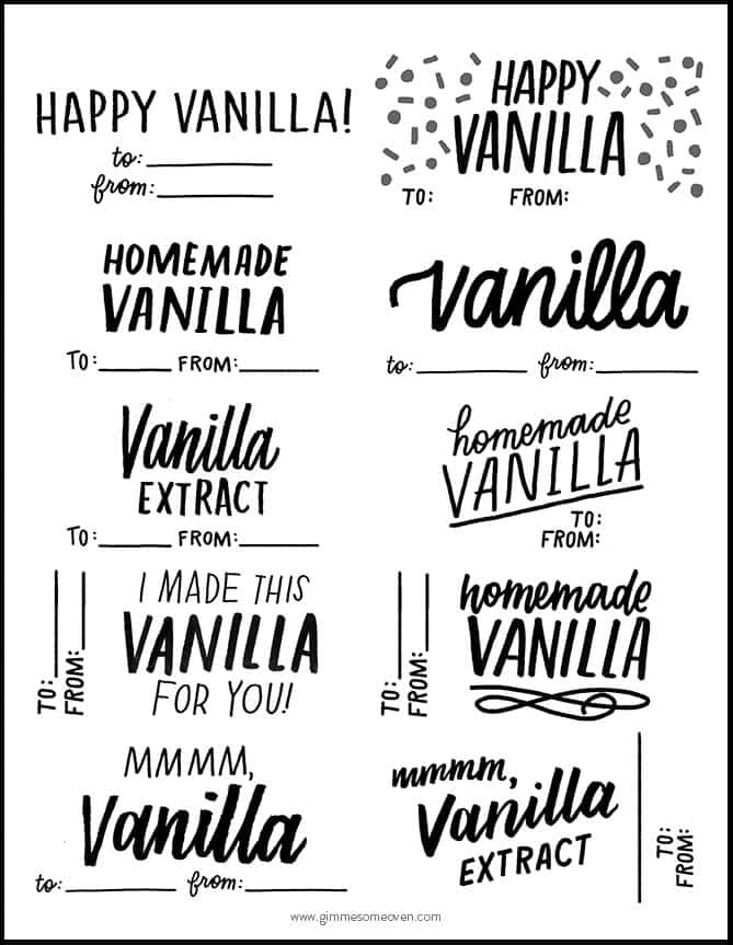 Homemade Vanilla Extract is easy to make in 5 minutes with just 2 ingredients, and can cost significantly less than the store-bought version. Perfect for bakers and DIY gifts! | gimmesomeoven.com #vanilla #extract #homemade #diy #gifts #glutenfree #vegan #baking Free Vanilla Labels PDF