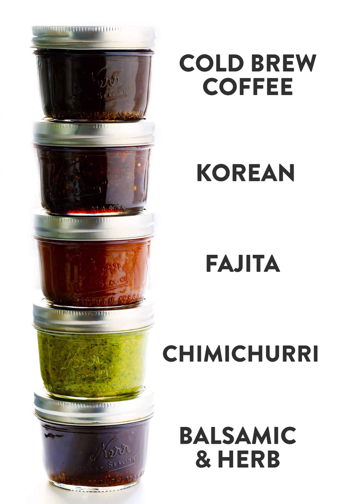 These 5 easy steak marinade recipes are simple to make, freezer-friendly, and totally dependable and delicious! Perfect for grilling, roasting, sautéing, slow cooking, meal prep, and more. Marinades include: Cold Brew Coffee, Fajita, Korean, Chimichurri and Balsamic Herb. | Gimme Some Oven #steakmarinade #steakrecipe #beefmarinades #howtocooksteak 5 Simple Steak Marinade Recipes