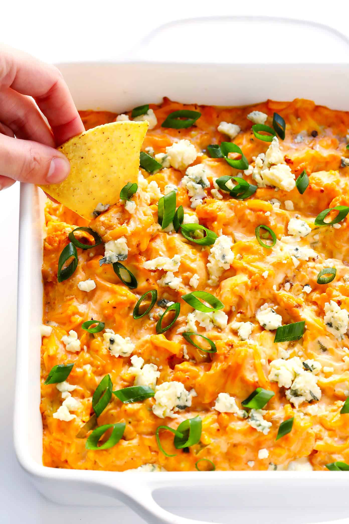 This easy Buffalo Cauliflower Dip recipe is irresistibly delicious, and I promise you won't even miss the chicken! | Gimme Some Oven #buffalo #dip #appetizer #vegetarian #gameday #superbowl #thanksgiving #holiday Buffalo Cauliflower Dip Recipe