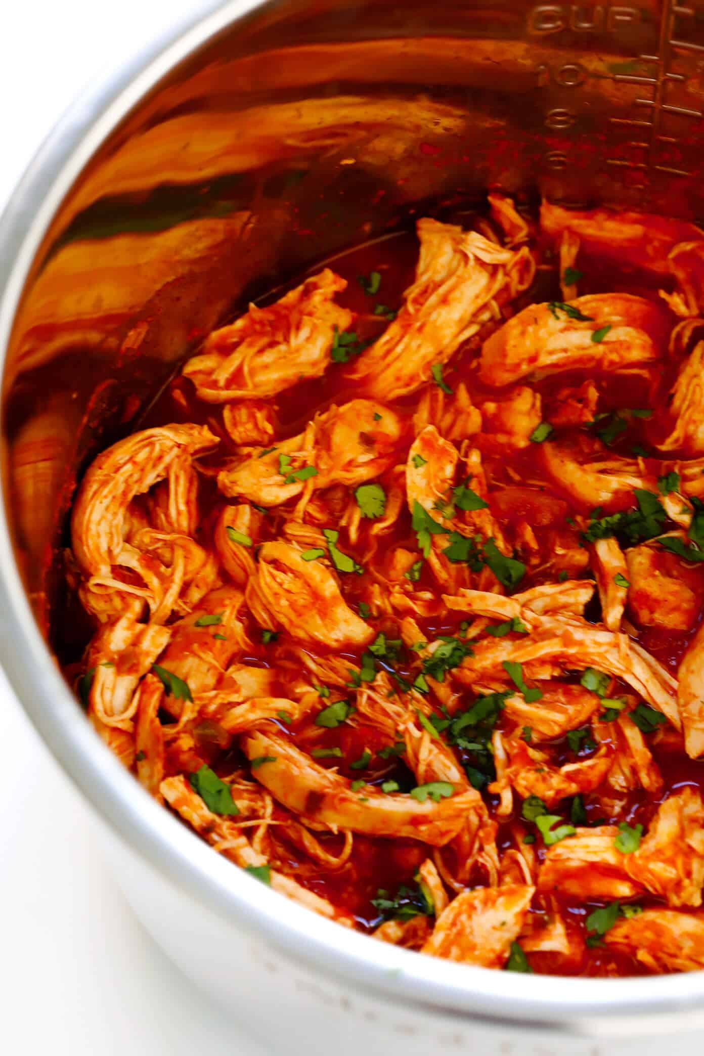 This 3-Ingredient Mexican Shredded Chicken recipe is full of great flavor, easy to make in the Instant Pot or Crock-Pot, and perfect for tacos, burritos, quesadillas, salads and more! | Gimme Some Oven #mexican #chicken #instantpot #crockpot #shredded #dinner #tacos 3-Ingredient Mexican Shredded Chicken
