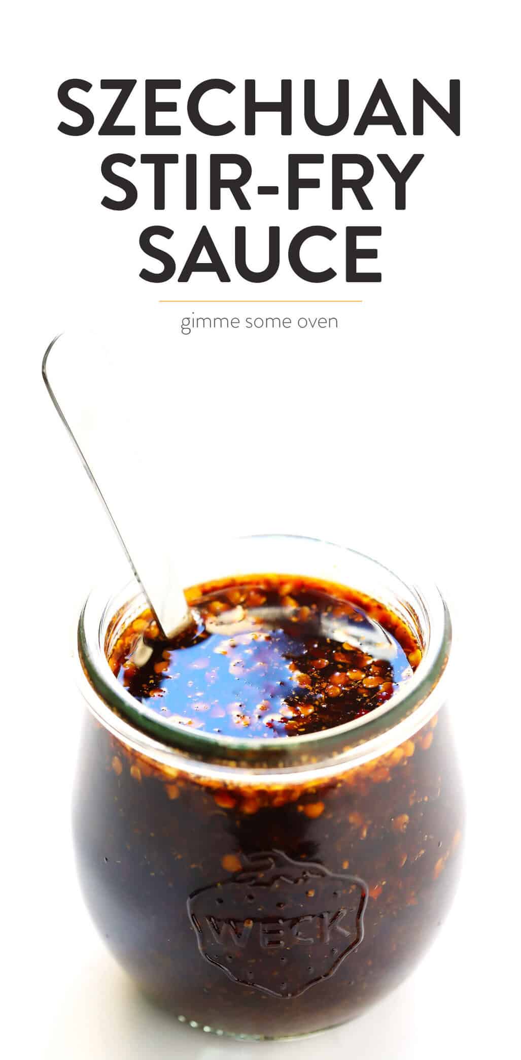 This 5-Minute Spicy Szechuan Sauce recipe is quick and easy to make, and perfect for a stir-fry or dipping sauce. Feel free to make yours as spicy or mild as you would like! | Gimme Some Oven #szechuan #sauce #stirfry #chinese #recipe 5-Minute Szechuan Sauce Recipe