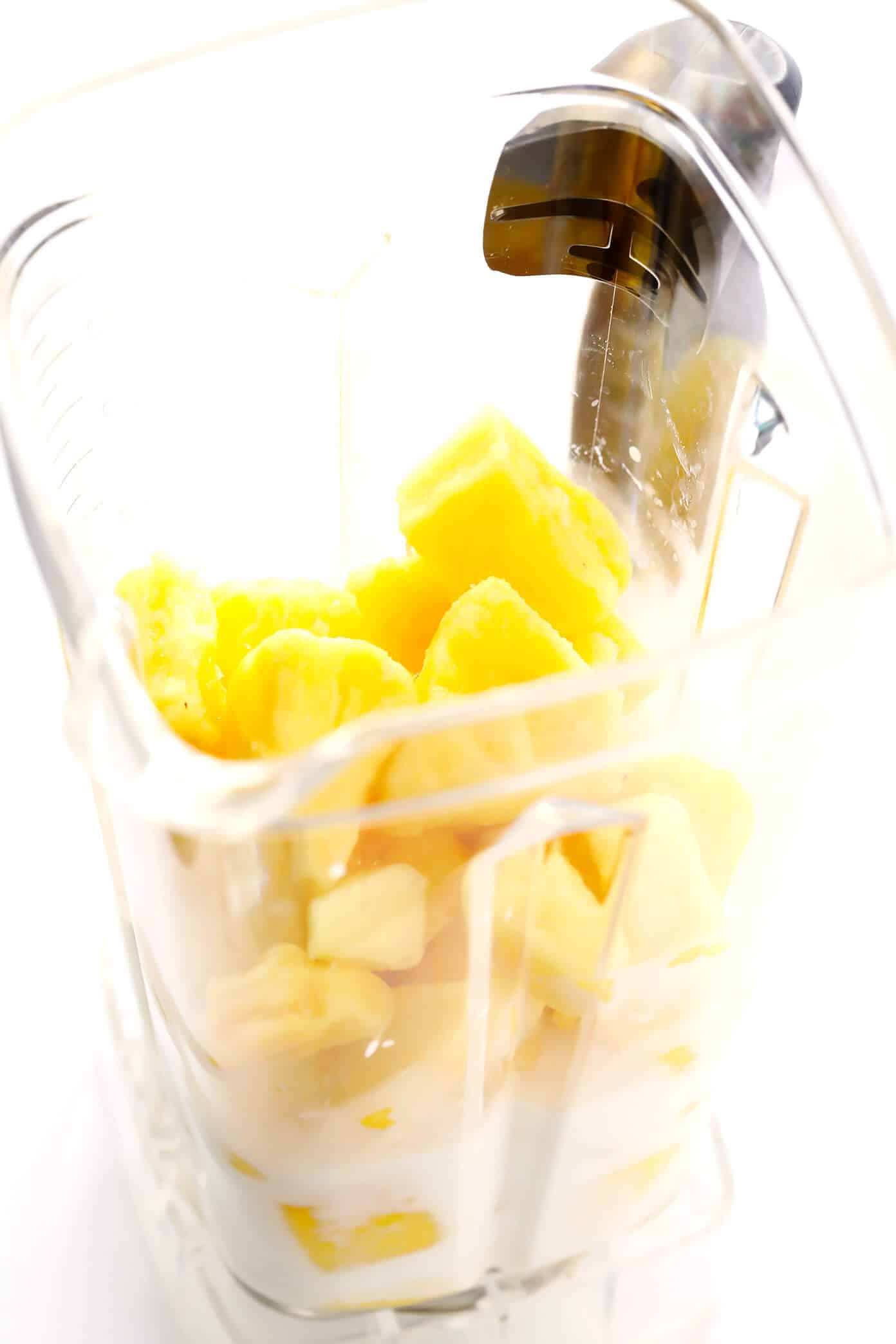 The BEST Piña Colada recipe -- made with three easy ingredients, no added sweeteners, and SO delicious. Pineapple and coconut make for the perfect frozen summer cocktail! | Gimme Some Oven #pinacolada #pineapple #cocktail #frozen #drink #summer #rum Piña Colada Ingredients -- frozen pineapple, coconut milk and rum