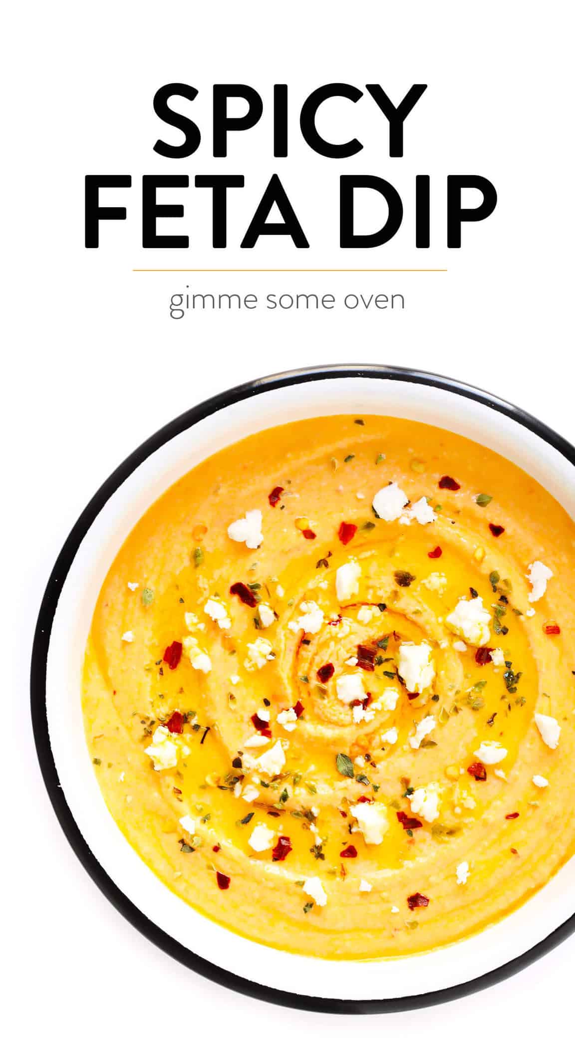 LOVE this Spicy Greek Feta Dip (Tirokafteri)! It's made with creamy feta cheese, roasted red peppers and garlic, and it's the perfect appetizer or snack. Serve it with bread, veggies, or whatever sounds good. | Gimme Some Oven #cheese #dip #appetizer #greek #spicy Spicy Feta Dip with Roasted Red Peppers