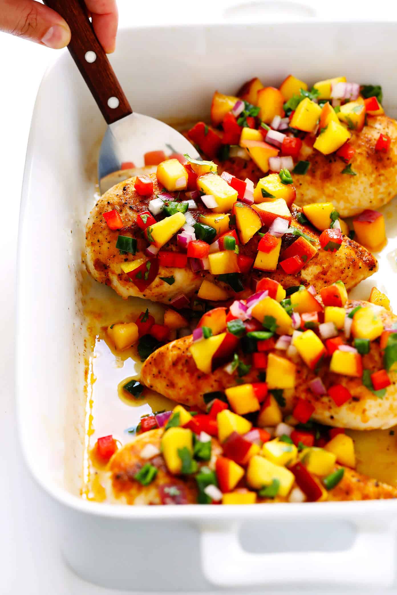 A delicious collection of chicken breast recipes from Gimme Some Oven. Ginger Chicken with Confetti Peach Salsa Recipe
