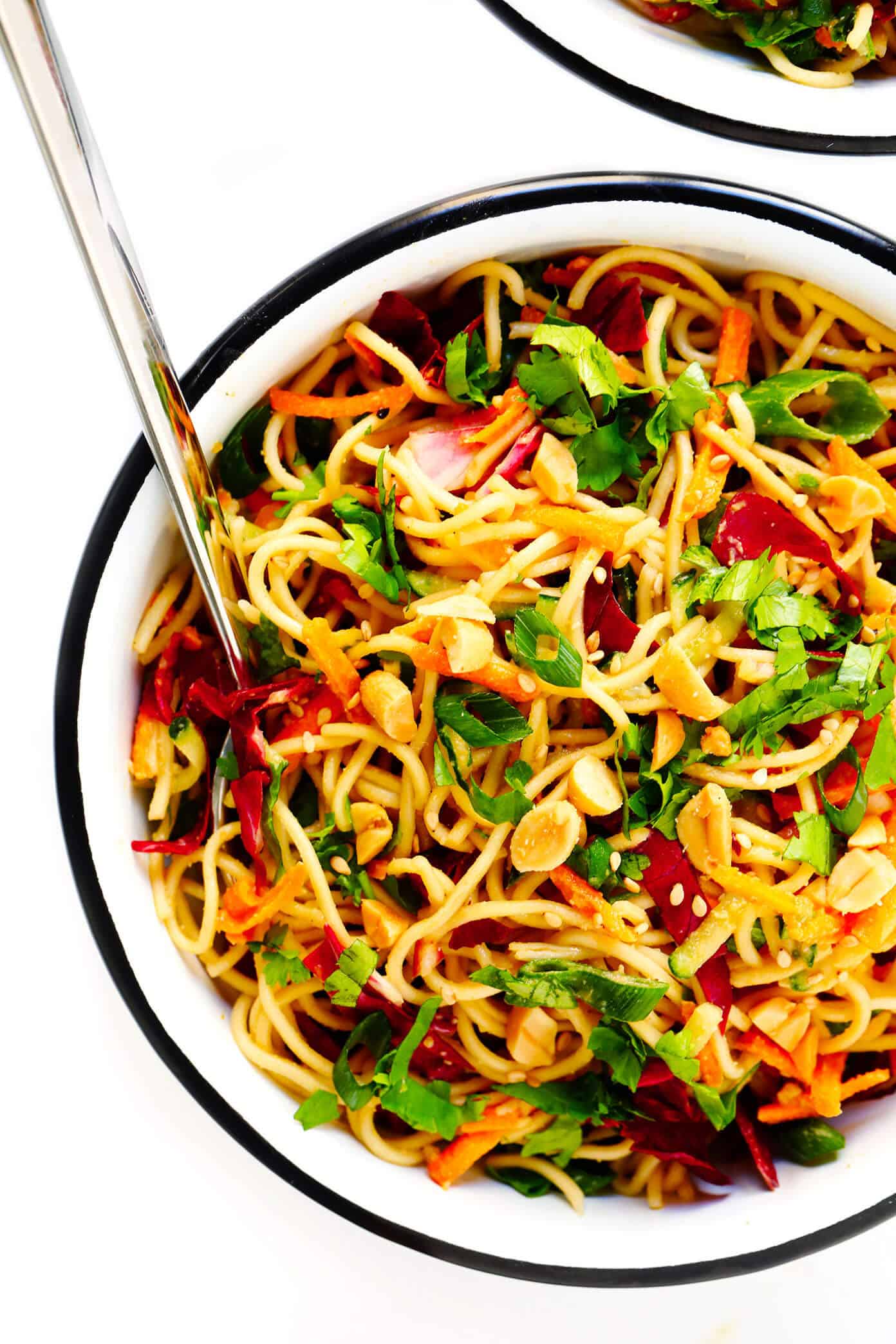 This Cold Sesame Peanut Noodles recipe is downright irresistible! It's made with the BEST peanut sauce recipe, it's easy to customize with your favorite noodles, veggies and proteins (chicken, beef, pork, shrimp or tofu would be great additions), and it's perfect for meal prep or served as an easy dinner recipe. | Gimme Some Oven #mealprep #dinner #noodles #peanutsauce #recipe Cold Sesame Peanut Noodles, made with the BEST Peanut Sauce Recipe