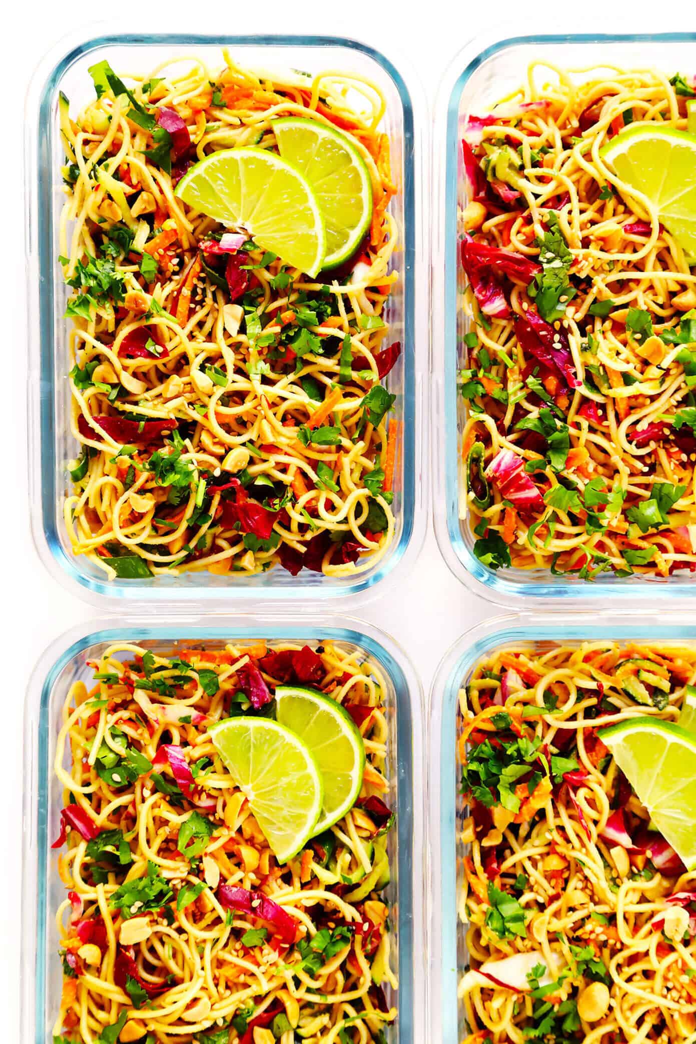 This Cold Sesame Peanut Noodles recipe is downright irresistible! It's made with the BEST peanut sauce recipe, it's easy to customize with your favorite noodles, veggies and proteins (chicken, beef, pork, shrimp or tofu would be great additions), and it's perfect for meal prep or served as an easy dinner recipe. | Gimme Some Oven Cold Sesame Peanut Noodles Meal Prep Ideas