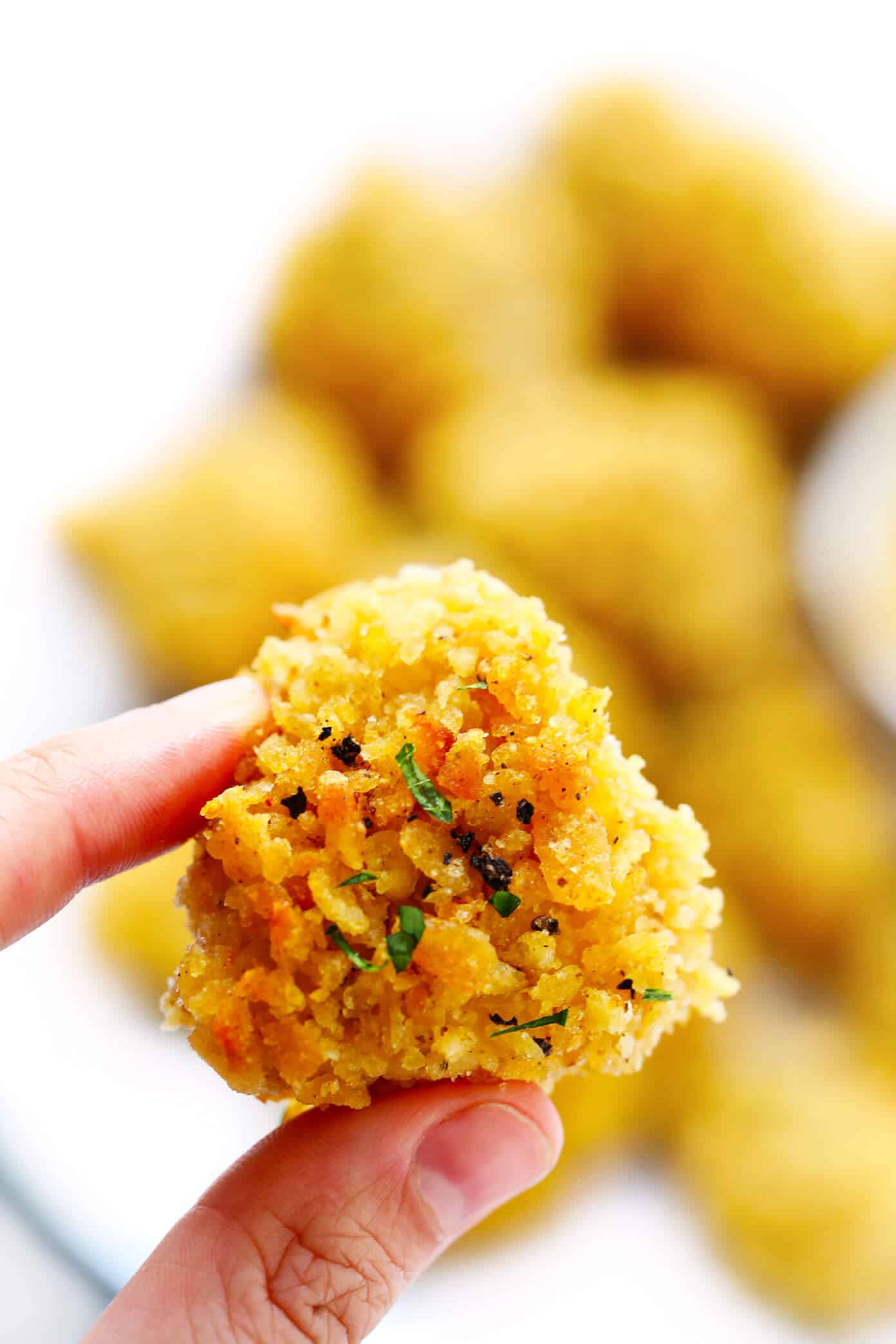 These Ultra-Crispy Baked Chicken nuggets are the best! They're made with 3 ingredients, naturally gluten-free, and easy to customize with your favorite flavors. The perfect easy dinner recipe! | Gimme Some Oven #dinner #chicken #nuggets #kids #glutenfree #kettlechips The Best Baked Chicken Nuggets Recipe -- made with chicken breasts, Kettle Chips and eggs!