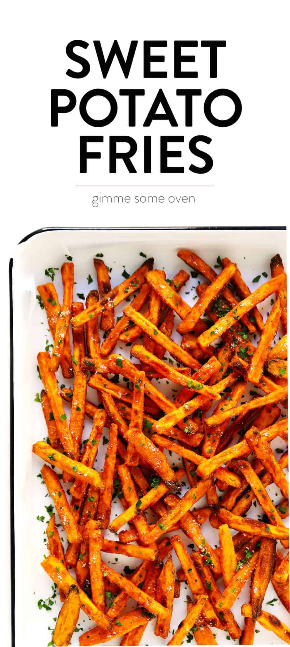 The BEST Baked Sweet Potato Fries Recipe! As in, ultra crispy, perfectly seasoned, and irresistibly delicious. Perfect when served as an appetizer, side dish, or snack. And also naturally gluten-free, vegan and vegetarian. | Gimme Some Oven #sweetpotato #fries #healthy #baked #side #snack #appetizer #gameday #recipe Ultra-Crispy Sweet Potato Fries Recipe