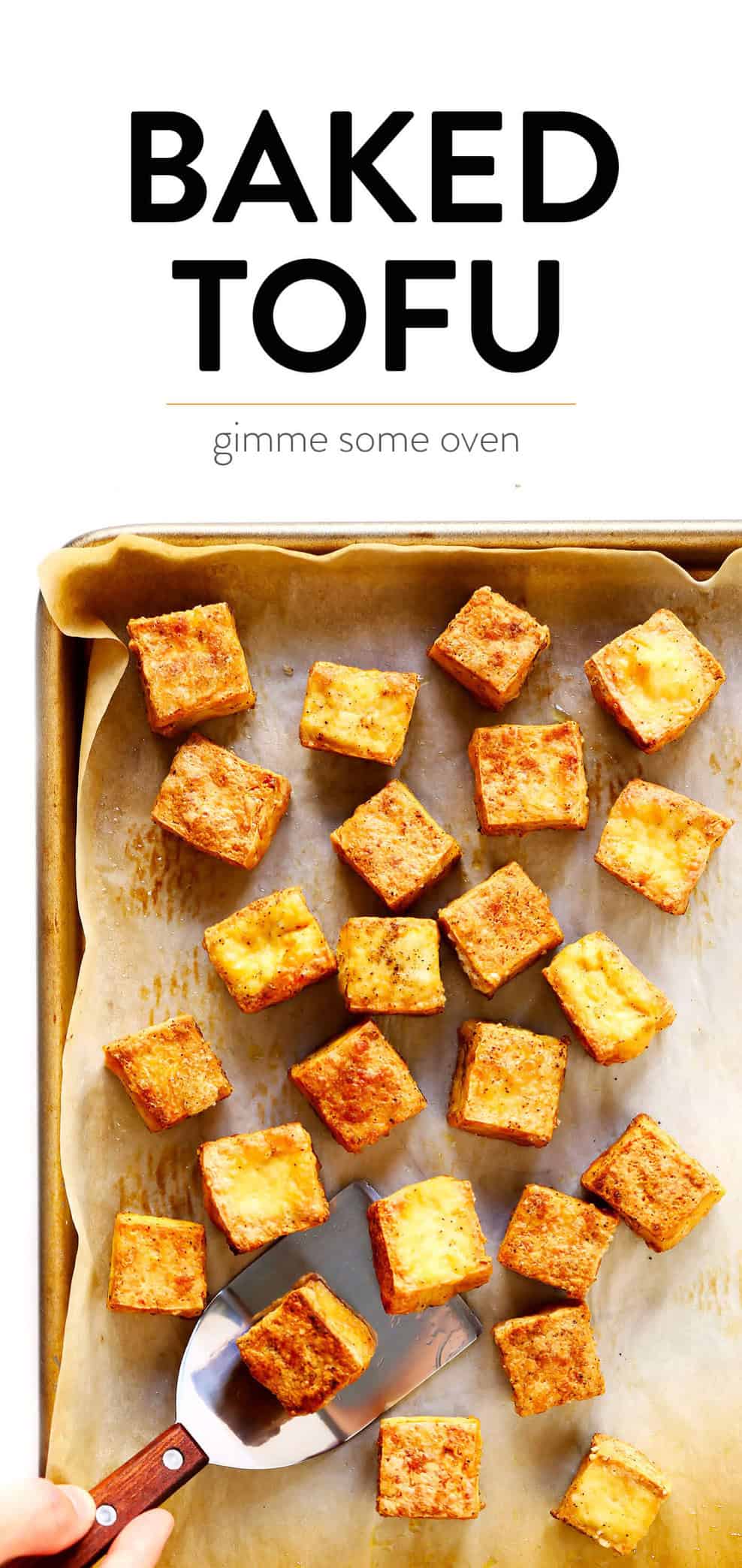 This 30-Minute Crispy Baked Tofu recipe is the BEST! It's quick and easy to make, totally customizable with your favorite seasonings or sauces, naturally gluten-free and vegan, and perfect for adding to a soup, stir-fry, curry, or whatever sounds good. | Gimme Some Oven #tofu #healthy #vegetarian #vegan #glutenfree #dinner #recipe Easy Crispy Baked Tofu Recipe | How To Bake Tofu