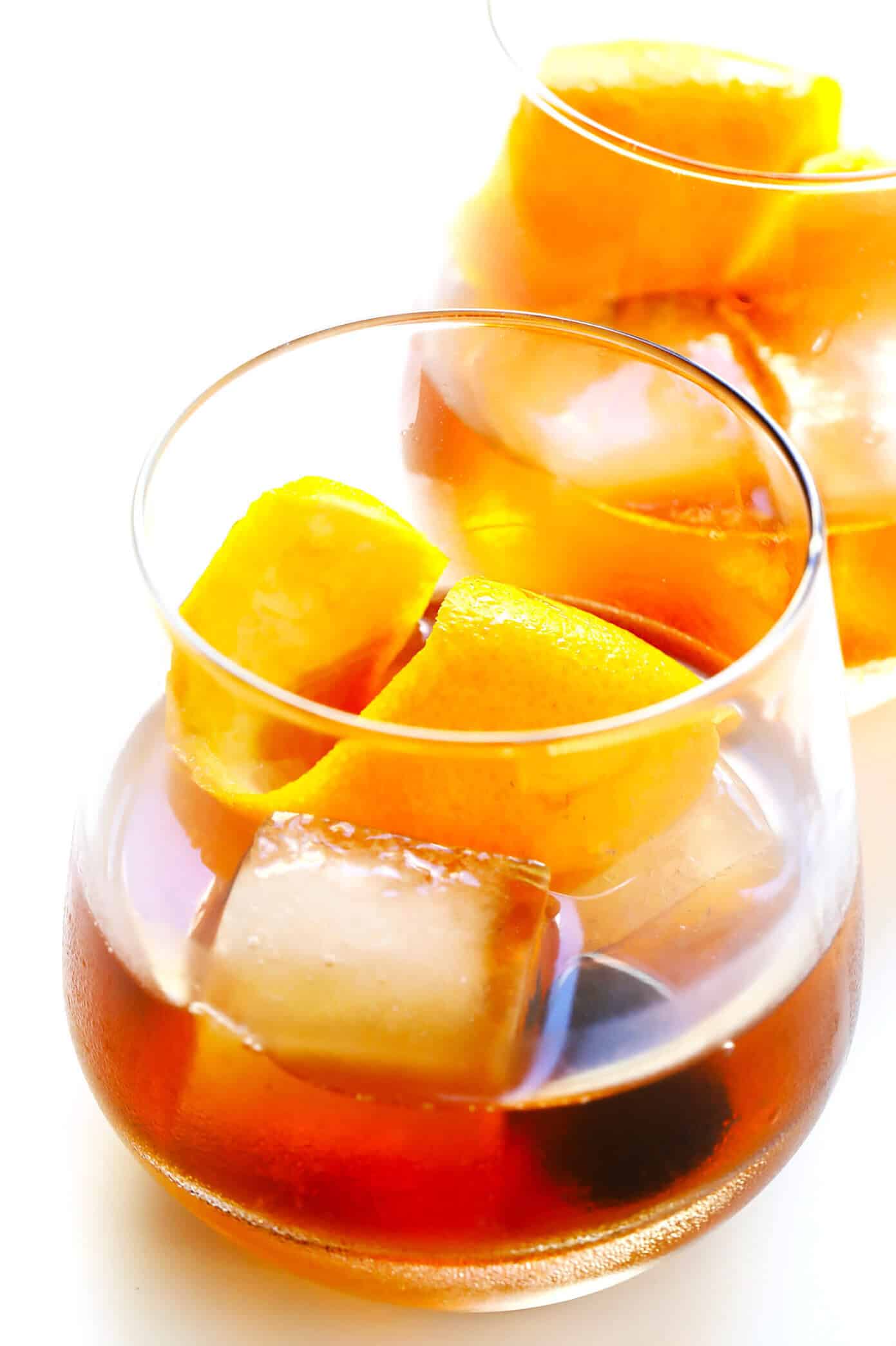 LOVE this Maple Old Fashioned Cocktail. It's made with bourbon whiskey, bitters, orange peel, and ever-so-lightly sweetened with a hint of maple syrup. Plus maybe a Luxardo cherry on top, if you'd like. The perfect, simple, classic drink. | Gimme Some Oven #cocktail #drink #oldfashioned #bourbon #whiskey Maple Old Fashioned Cocktail Recipe