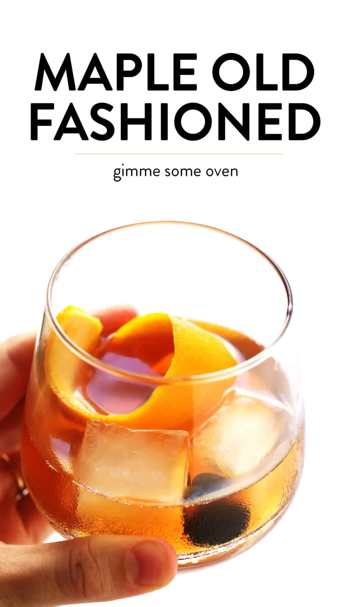 LOVE this Maple Old Fashioned Cocktail. It's made with bourbon whiskey, bitters, orange peel, and ever-so-lightly sweetened with a hint of maple syrup. Plus maybe a Luxardo cherry on top, if you'd like. The perfect, simple, classic drink. | Gimme Some Oven #cocktail #drink #oldfashioned #bourbon #whiskey Maple Old Fashioned Cocktail | Gimme Some Oven