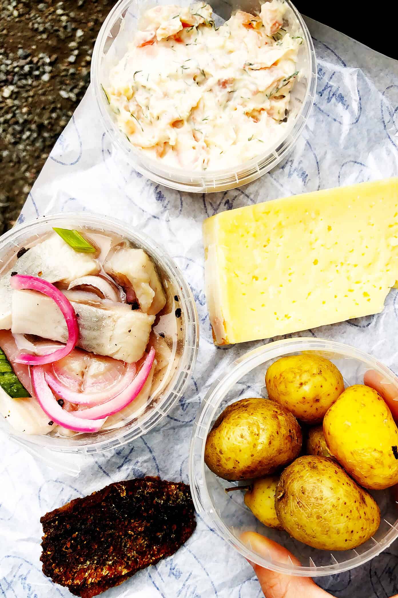 3-Day Weekend In Stockholm, Sweden | All of our best tips on where to eat, stay, and visit in this beautiful city! | Gimme Some Oven #sweden #stockholm #travel #traveltips #europe #scandinavia Pickled Herring, Smoked Salmon Dip, Cheese, and Boiled Potatoes | Stockholm, Sweden