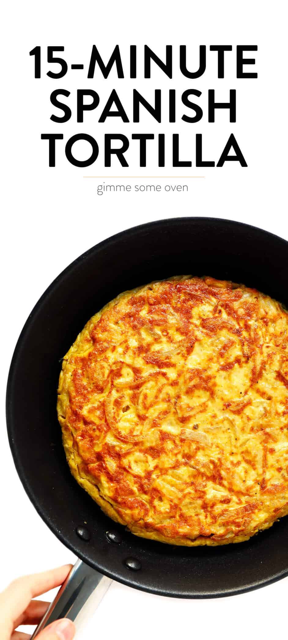 This 15-Minute Shortcut Spanish Omelette (Tortilla Española) is super quick and easy to make, thanks to a secret ingredient -- KETTLE CHIPS! All you need are four easy ingredients to make this delicious egg and potato omelette. | Gimme Some Oven #omelette #spanish #egg #potato #spain #tortilla 15-Minute Potato Chip Spanish Tortilla Recipe