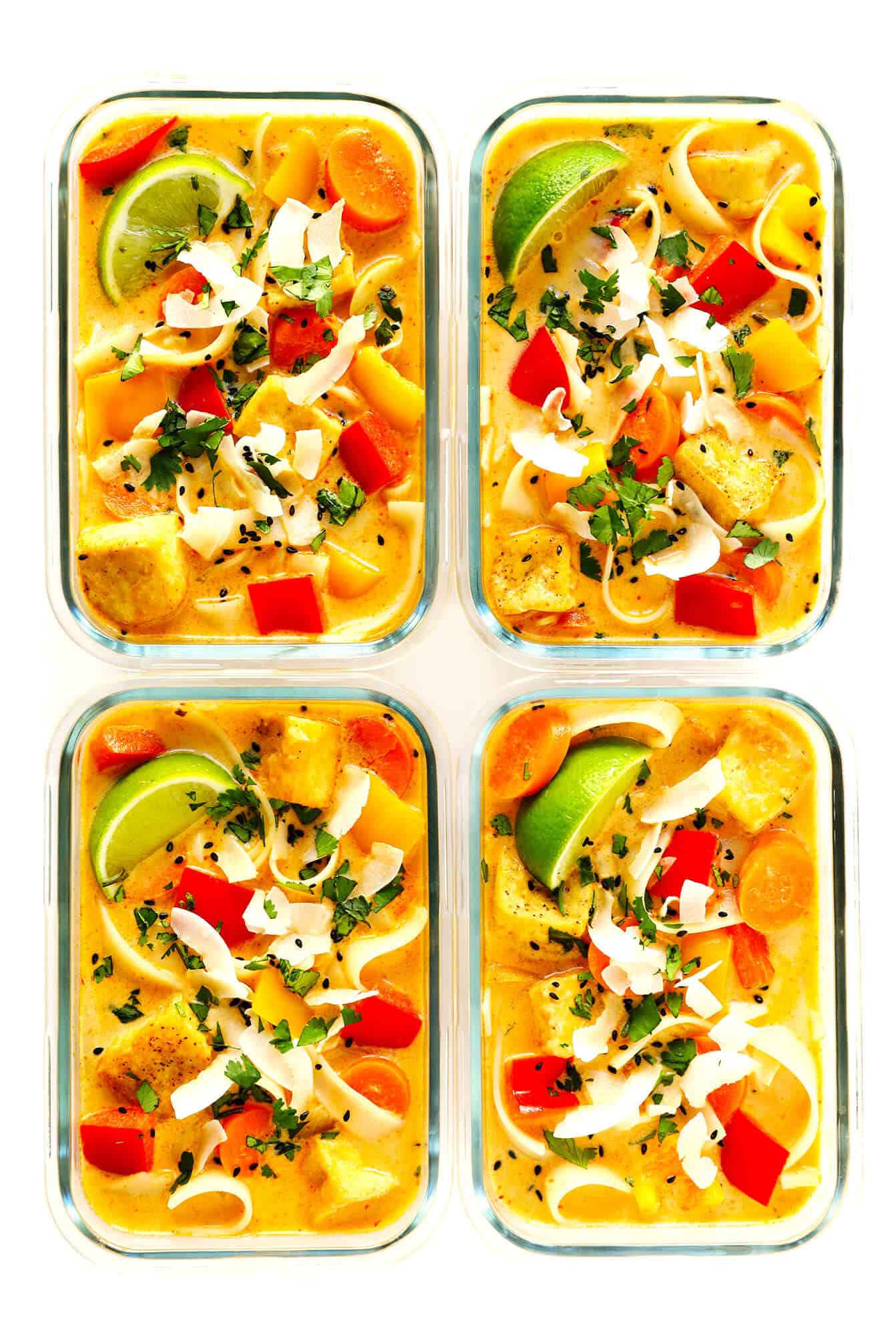 This Everyday Thai Red Curry recipe is super quick and easy to make, naturally gluten-free, and totally customizable with whatever veggies, proteins (such as chicken, shrimp, beef, tofu) or noodles you happen to have on hand. It's perfect for easy dinners or healthy meal prep for the week ahead! | gimmesomeoven.com #thai #curry #soup #noodle #glutenfree #vegetarian #vegan #dinner #mealprep #healthy Thai Red Curry Meal Prep