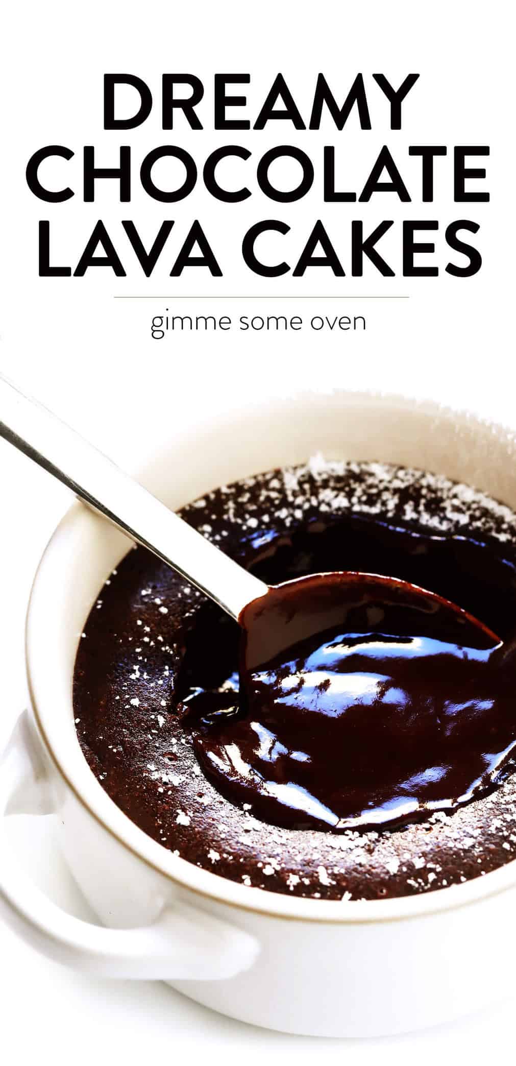 This Dreamy Chocolate Lava Cakes recipe is the BEST! They're quick and easy to make in 20 minutes with just 7 ingredients. And that moist cake with its gooey, molten center is just as rich and decadent and chocolatey as ever. | gimmesomeoven.com #dessert #chocolate #cake #easy #pudding #party #valentines Dreamy Chocolate Lava Cakes Recipe