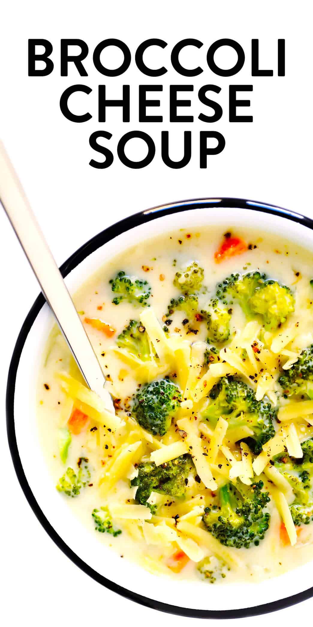 The BEST Broccoli Cheese Soup recipe! This vegetarian soup is easy to make in less than 30 minutes, it's lightened up a bit with no heavy cream, yet this broccoli cheddar soup still tastes just as cozy and comforting and delicious as ever. | gimmesomeoven.com #broccoli #soup #vegetarian #mealprep #dinner #cheese Broccoli Cheese Soup
