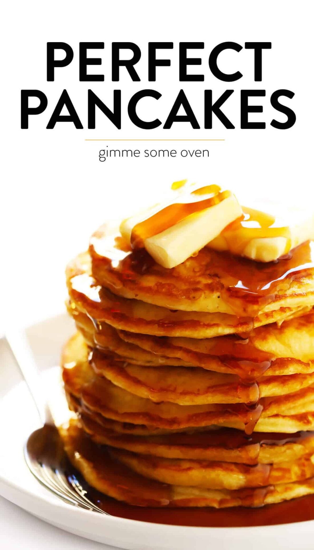 The BEST buttermilk pancakes recipe -- easy to make, full of those comforting flavors we all love, and the perfect blank canvas for all of your favorite add-ins (banana, blueberry, chocolate chip, nuts, you choose!). A simple breakfast recipe that's always a winner. | gimmesomeoven.com #pancakes #breakfast #brunch #recipe #mealprep Perfect Buttermilk Pancakes Recipe