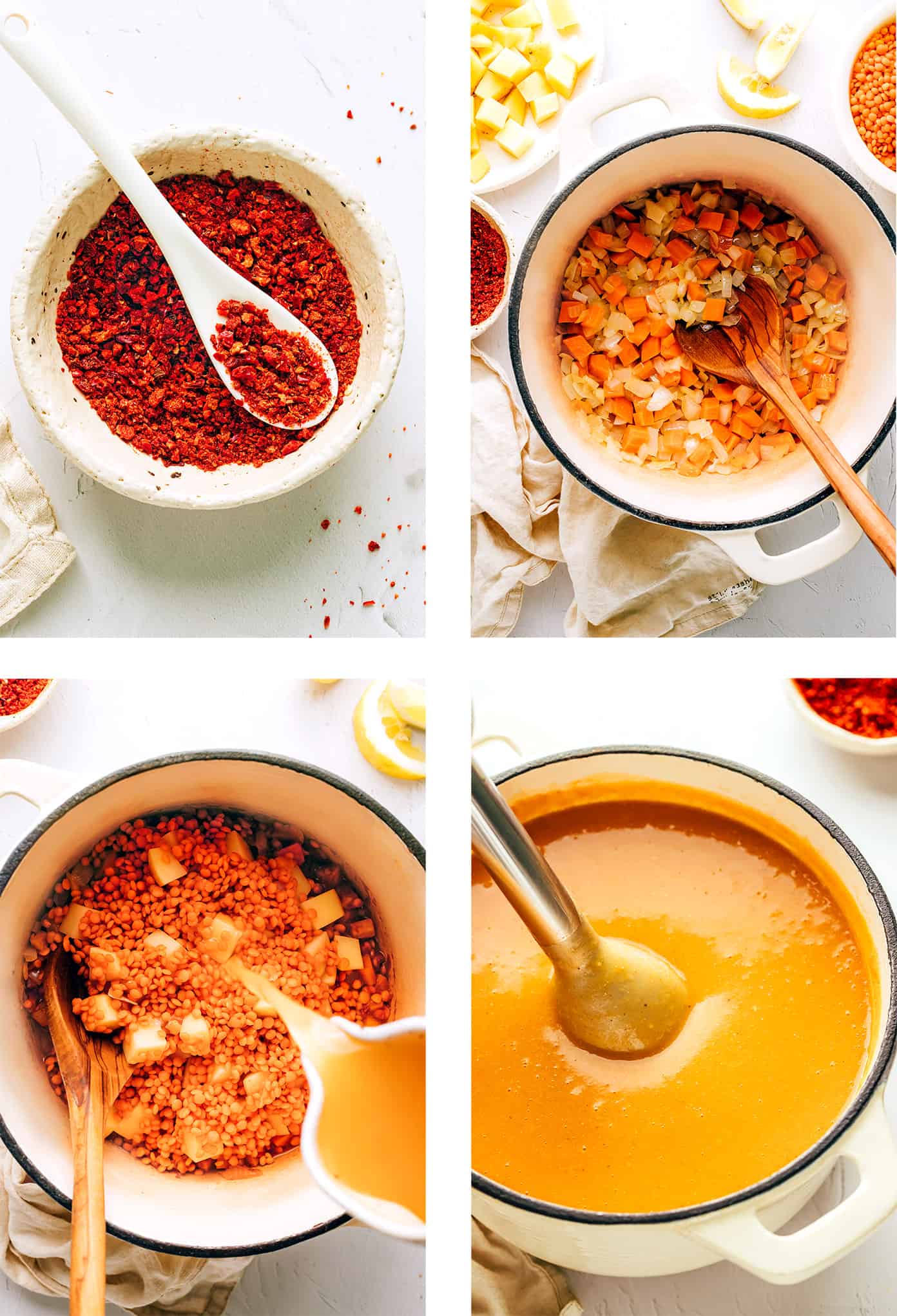 This Turkish Lentil Soup recipe (mercimek çorbası) tastes wonderfully light and fresh, and it's easy to make in less than 30 minutes. One of my favorite healthy vegetarian dinner recipes! | gimmesomeoven.com Step by step photos detailing how to make Turkish lentil soup