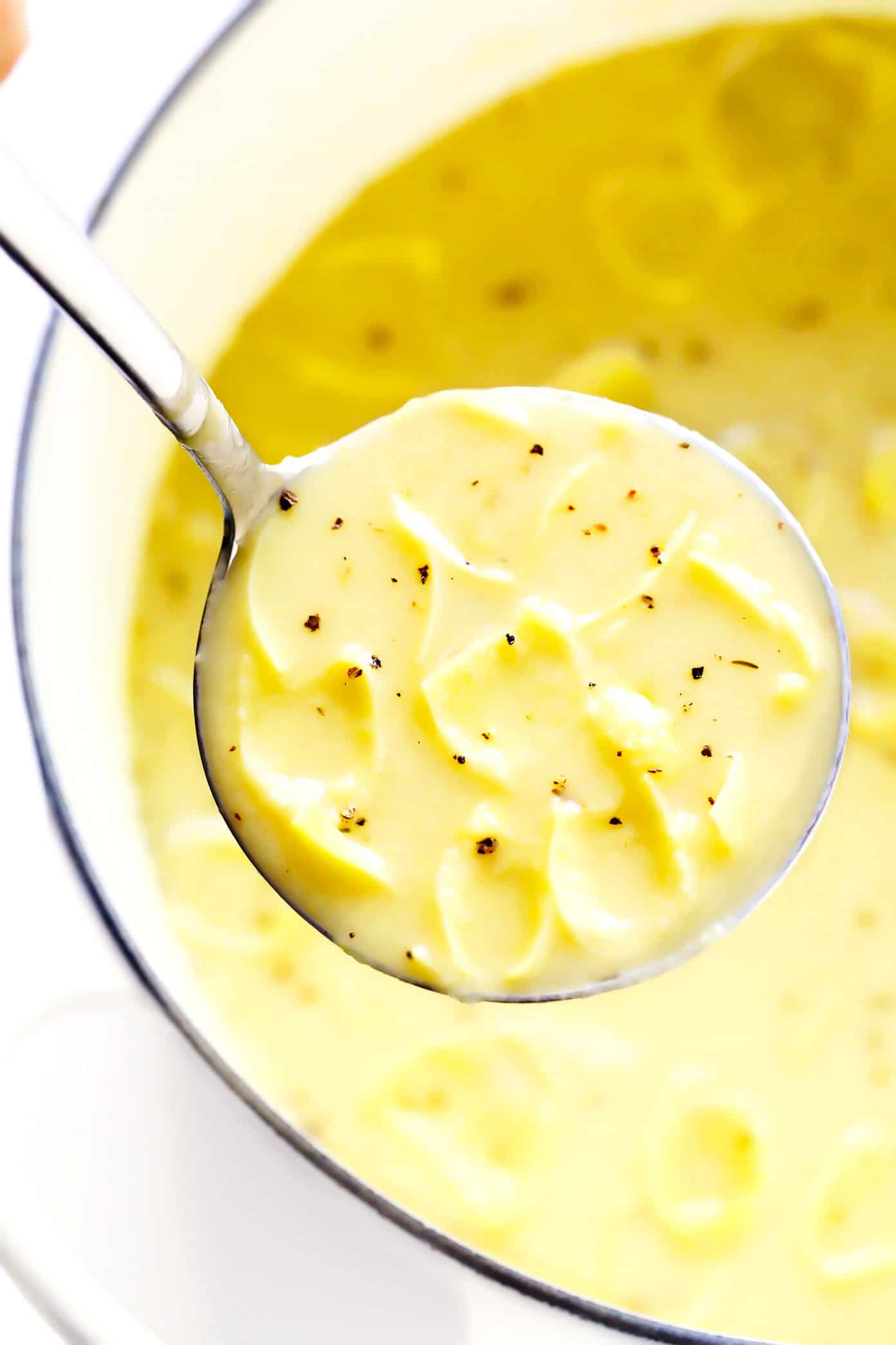 This lovely Lemony Artichoke Soup recipe is easy to make in just 30 minutes, it calls for simple pantry ingredients, and it's a beautiful and delicious dinner recipe that everyone is sure to love! Gluten-free and vegan options included. | gimmesomeoven.com #artichoke #soup #lemon #glutenfree #vegetarian #vegan #french #dinner Lemony Artichoke Soup Recipe