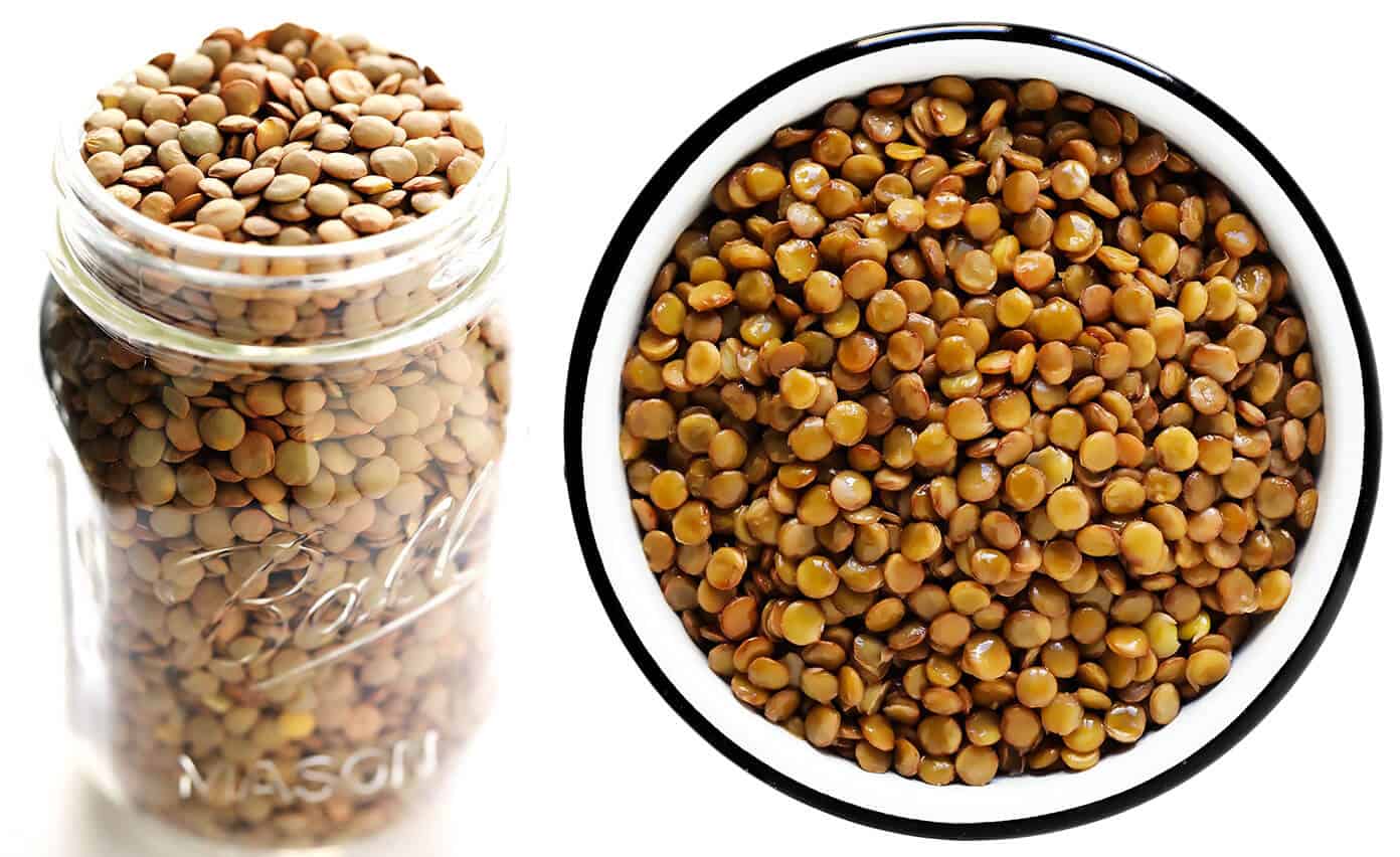 A complete tutorial for how to cook lentils (French, green, brown, black and red lentils). Plus tips for how to season and store lentils for meal prep, and lots of my favorite healthy lentil recipes! | gimmesomeoven.com #lentils #beans #healthy #glutenfree #vegetarian #vegan #mealprep #side #dinner How To Cook Brown Green Lentils (Raw and Cooked)
