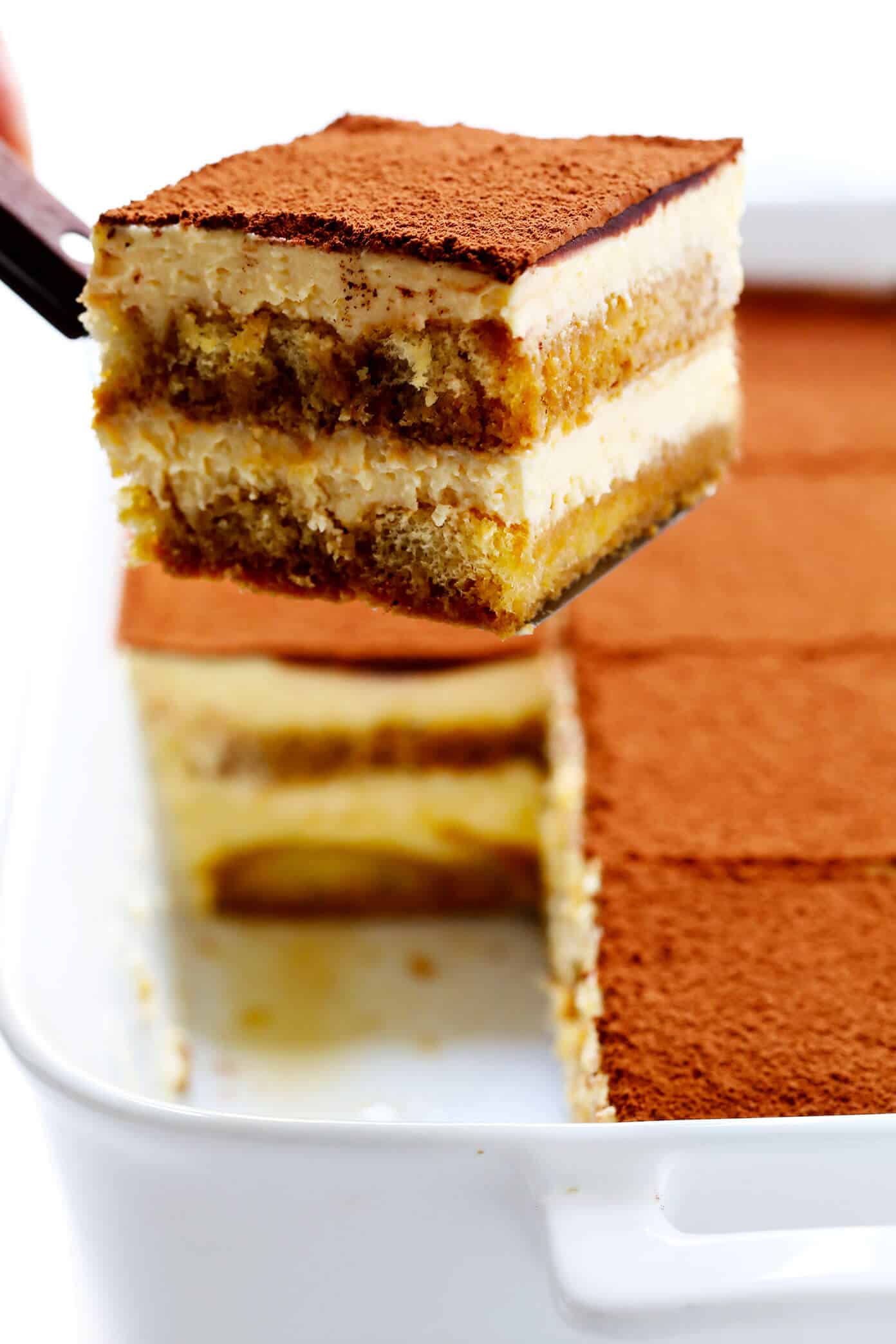 This tiramisu recipe is easy to whip up, this version is made with cooked (instead of raw) eggs, and it tastes just as indulgent and delicious as ever. The perfect make-ahead dessert for Italian night! | gimmesomeoven.com #tiramisu #italian #dessert #mascarpone #nobake #chocolate #vegetarian Tiramisu