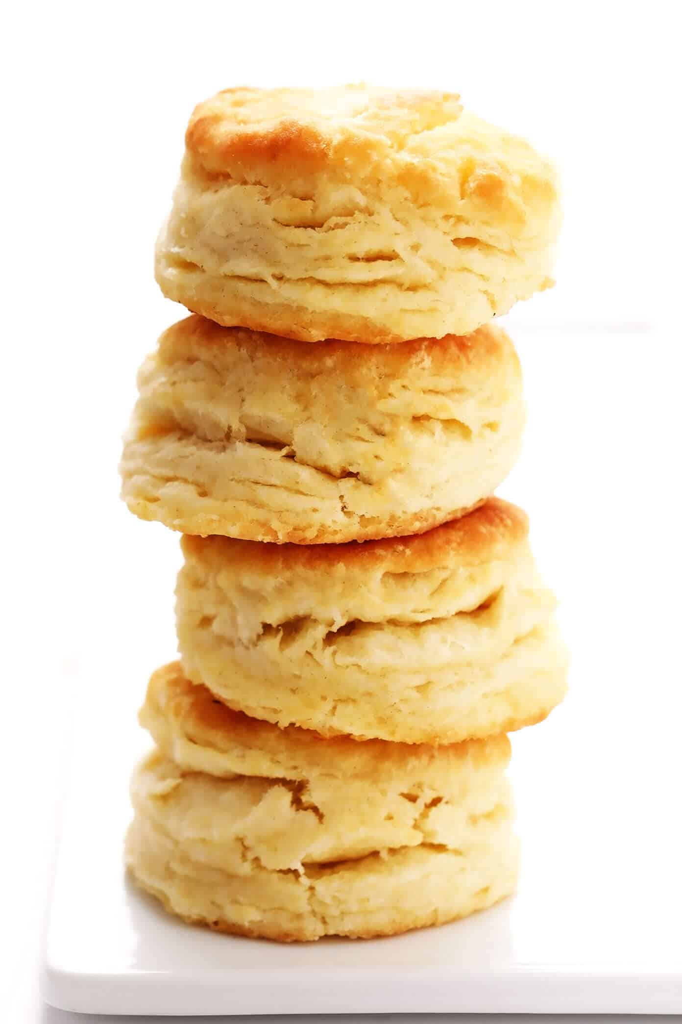 My favorite homemade buttermilk biscuit recipe -- easy to make, perfectly soft and tall and flaky, and always SO buttery and delicious. Serve them for breakfast with jam or gravy, as a side dish for lunch or dinner, or as a topping for chicken pot pie or your favorite casserole! | gimmesomeoven.com #biscuit #roll #bread #recipe #buttermilk #breakfast #brunch #side #vegetarian #baking Homemade Buttermilk Biscuits