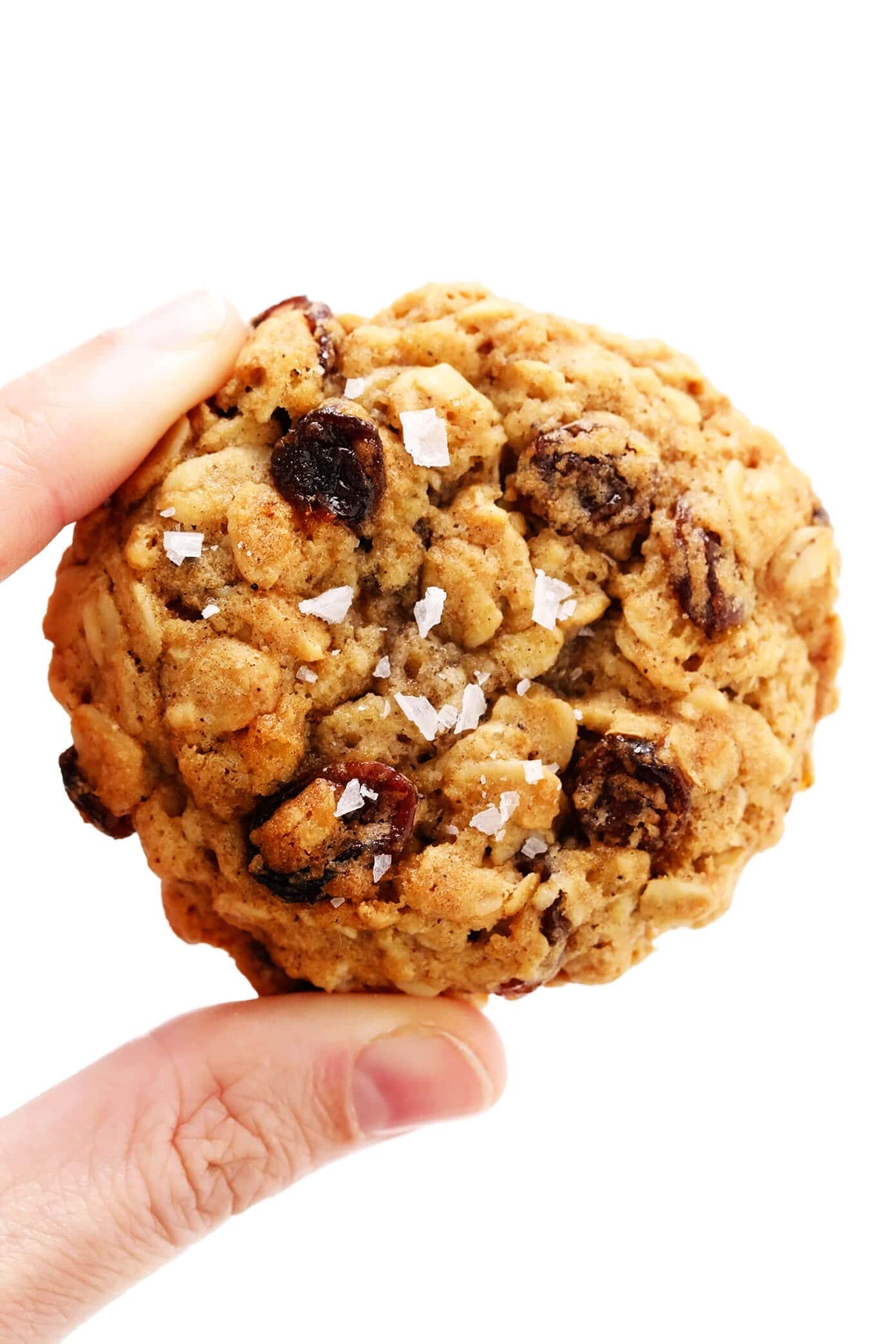 My favorite oatmeal cookies recipe that's perfectly soft and chewy, easy to make, and full of the best oatmeal cinnamon flavors. Feel free to add raisins, chocolate chips or nuts too if you would like! | gimmesomeoven.com #oatmeal #cookies #chocolatechip #raisin #dessert #christmas #baking #vegetarian Oatmeal Raisin Cookie Closeup