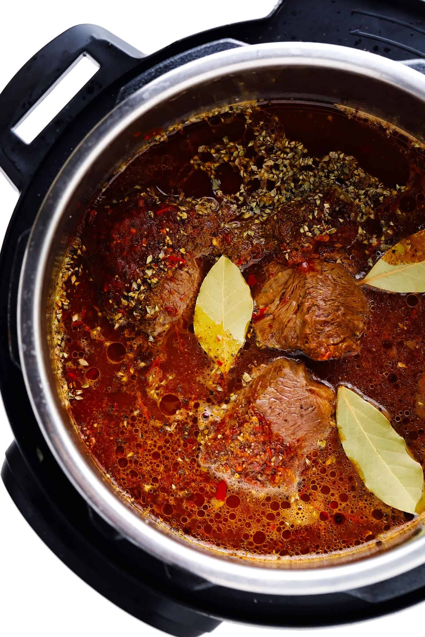 This delicious birria recipe (Mexican beef stew) is SO flavorful and comforting, and it's easy to make in Crock-Pot, Instant Pot or on the stovetop. Serve it as a simple stew or use this recipe to make birria tacos (or fried cheesy birria quesatacos) dipped in consomme! | gimmesomeoven.com #birria #stew #tacos #beef #crockpot #slowcooker #instantpot #pressurecooker #dinner #mexican How to make birria in the Instant Pot