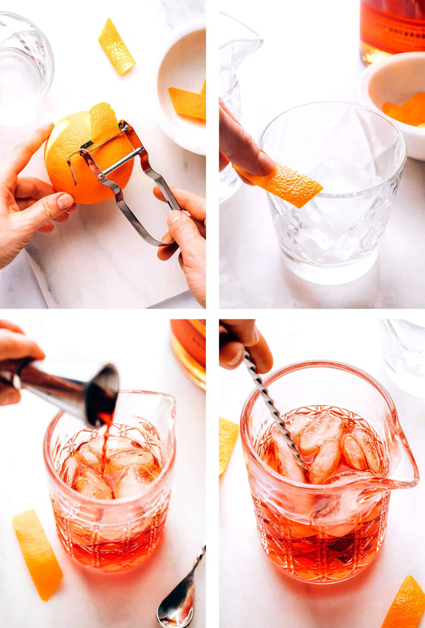 This Boulevardier cocktail recipe is quick and easy to make with Campari, bourbon and sweet vermouth. The perfect quick and easy drink when you're craving something bittersweet! | gimmesomeoven.com Step by step photos of how to make a Boulevardier drink
