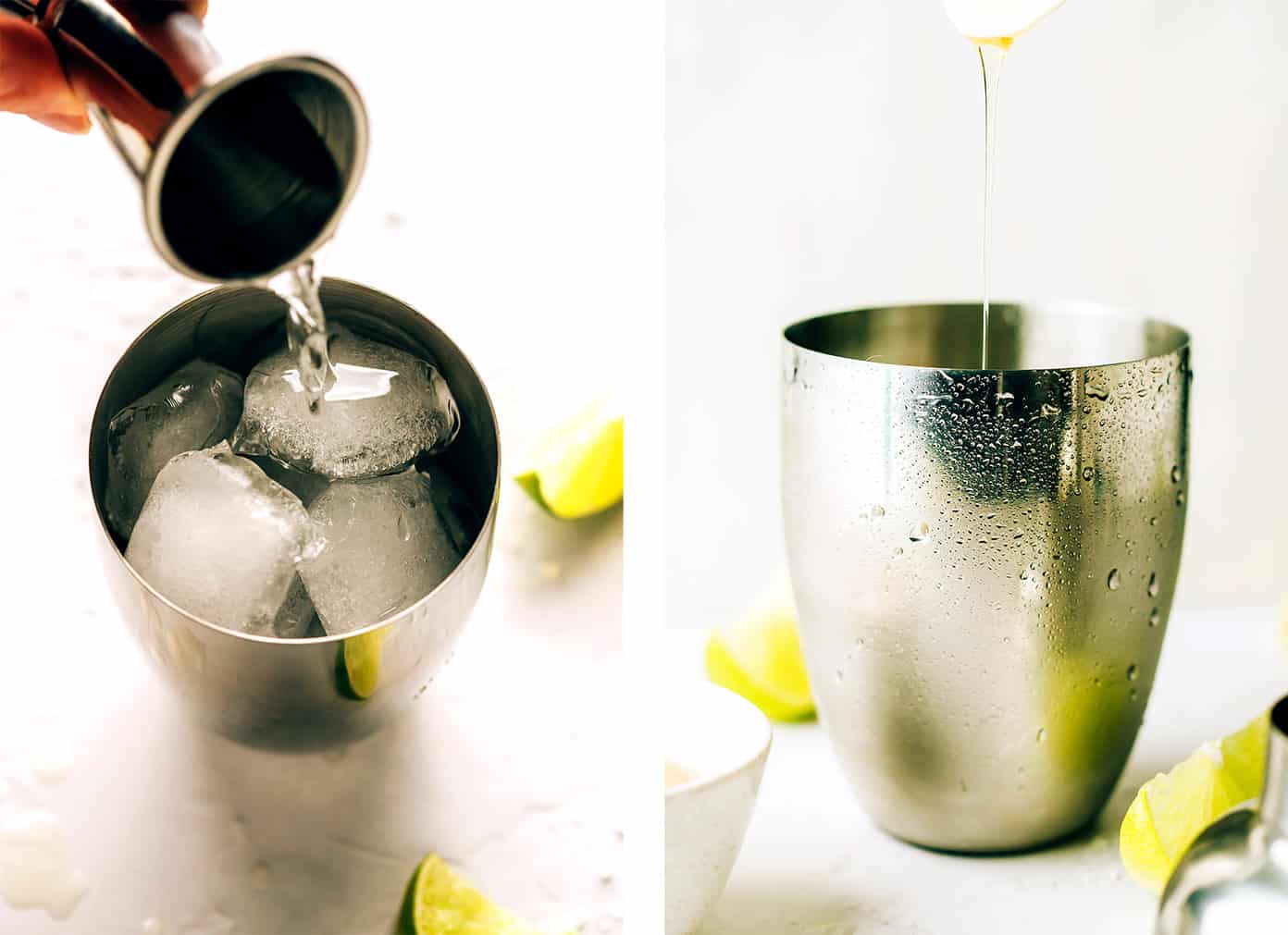 This bourbon margarita recipe swaps whiskey in place of the tequila in this classic cocktail...and it's so, so good. All you need is bourbon, freshly-squeezed lime juice, Cointreau (or your favorite orange liqueur), and maple syrup (optional sweetener) and this drink can be ready to enjoy in minutes. | gimmesomeoven.com Steps for Mixing a Bourbon Margarita
