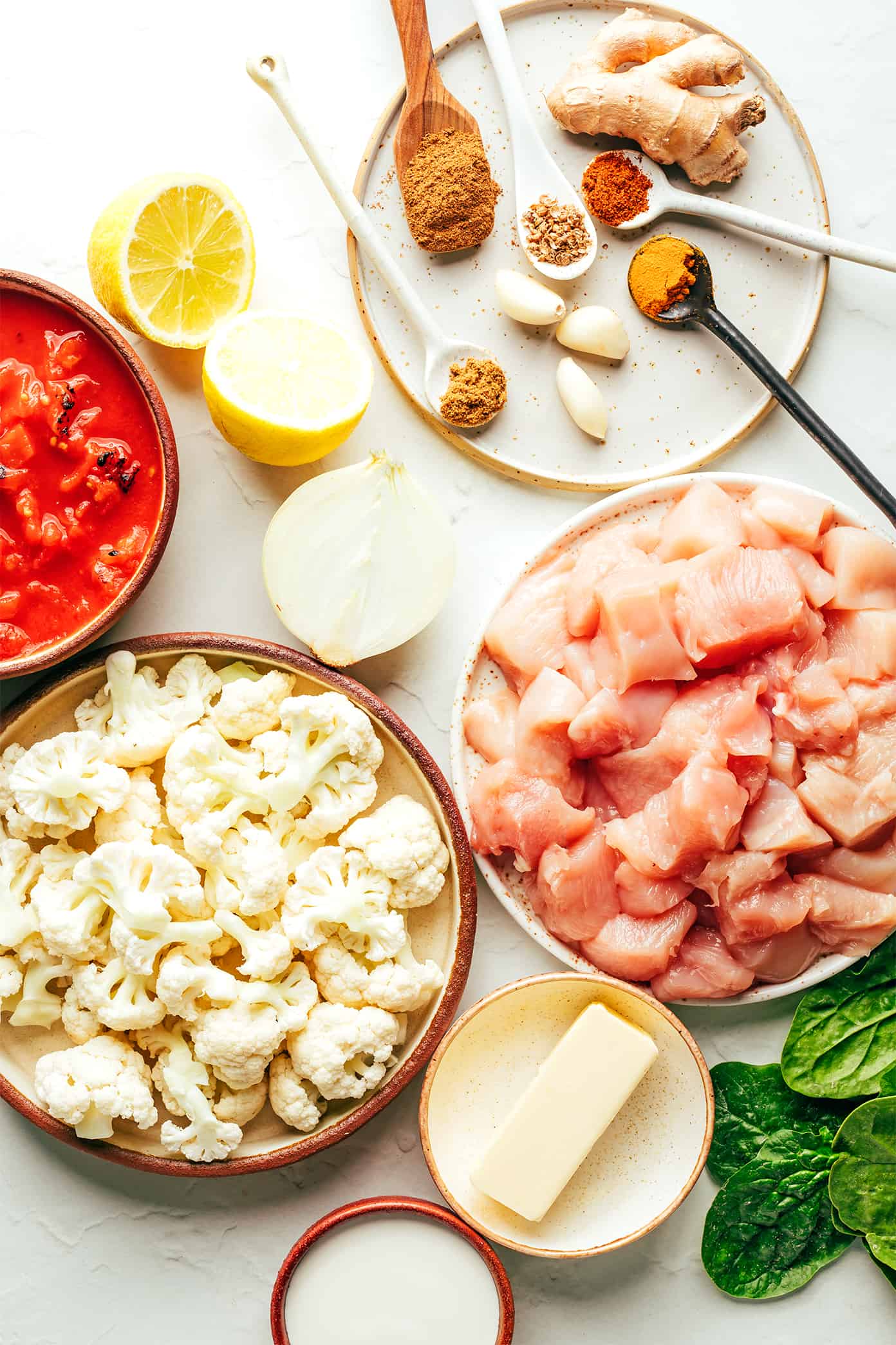 This Indian-inspired butter chicken and cauliflower recipe is easy to make, naturally gluten-free, and simmered with the most delicious curry sauce. Serve with rice or naan and enjoy! | gimmesomeoven.com Butter Chicken Ingredients