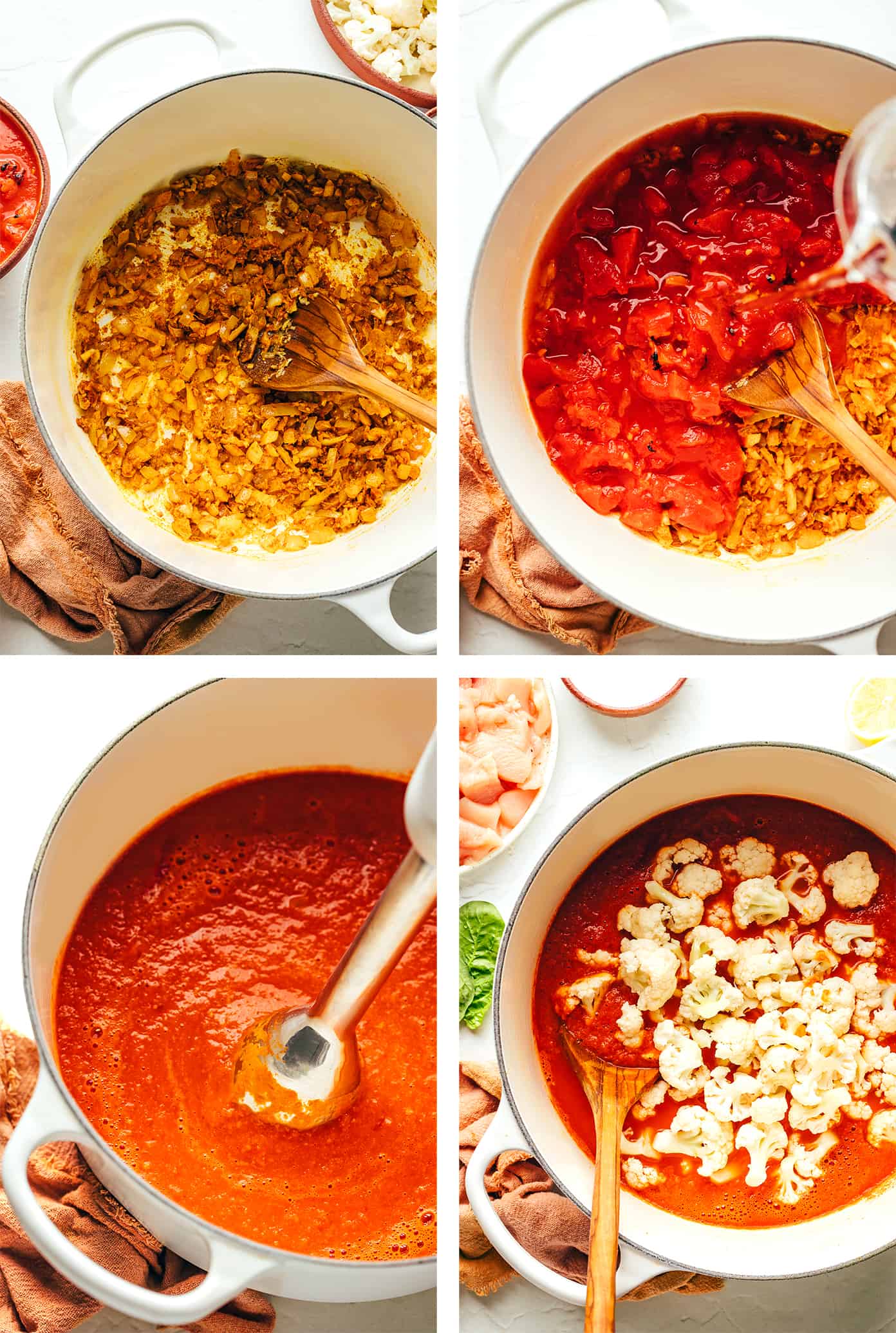 This Indian-inspired butter chicken and cauliflower recipe is easy to make, naturally gluten-free, and simmered with the most delicious curry sauce. Serve with rice or naan and enjoy! | gimmesomeoven.com Step by step photos of how to make butter chicken and cauliflower