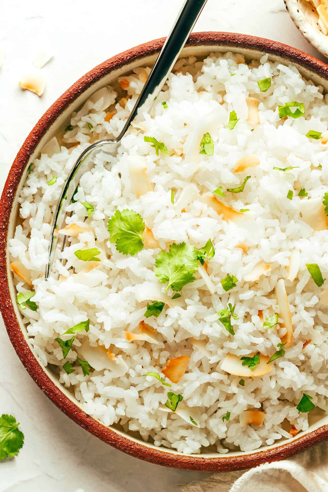 This coconut rice recipe is super easy to make in about 30 minutes and perfectly fluffy with a lightly-sweet coconut flavor. Naturally gluten-free, vegetarian, vegan, and perfect for serving with a savory stir-fry, curry, stew, beans, grilled proteins, roasted vegetables and more. | gimmesomeoven.com Coconut Rice