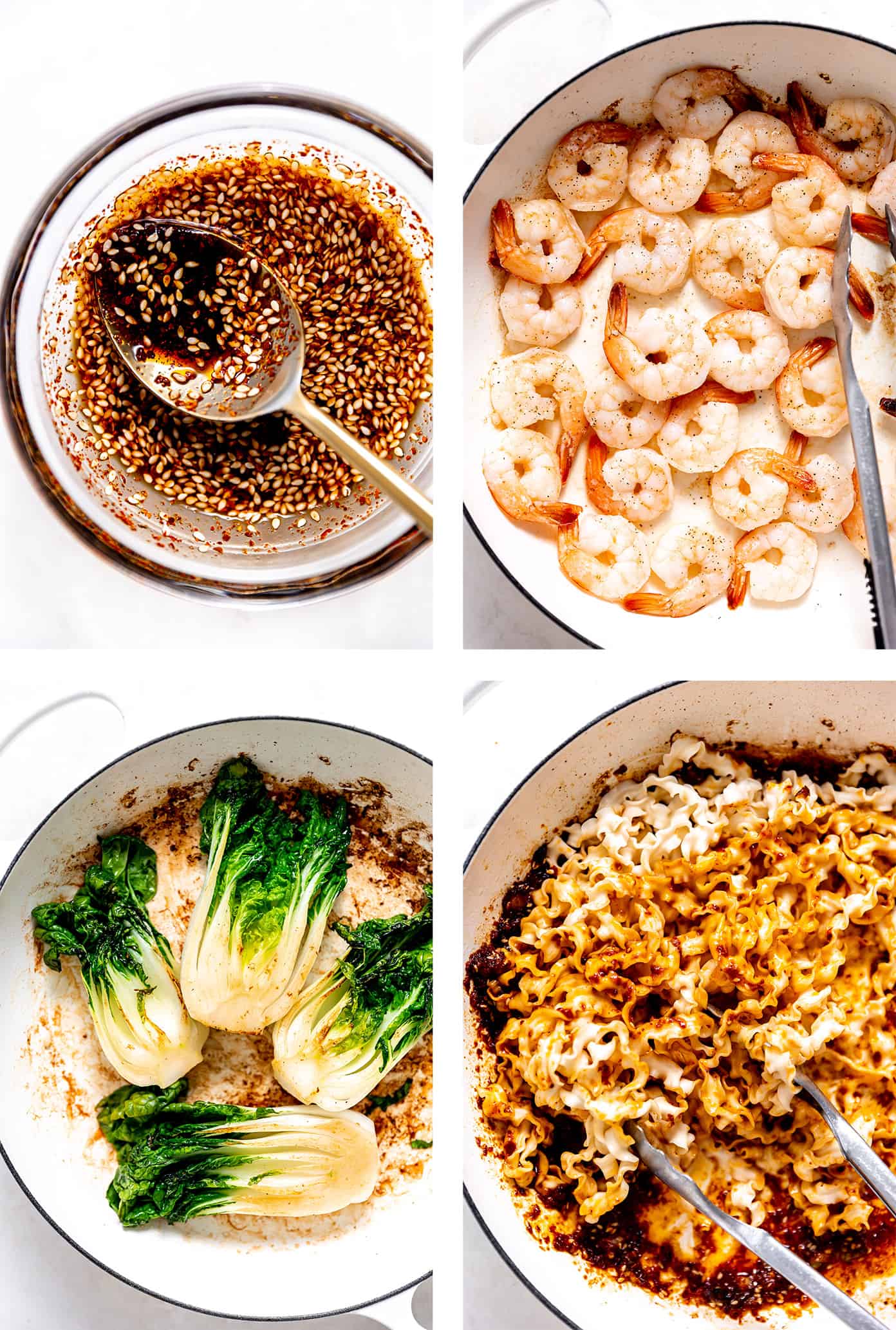 These Chinese-inspired spicy garlic chili oil noodles are quick and easy to make and tossed with the yummiest garlic ginger chili oil. Feel free to toss with shrimp or your choice of protein (such as chicken, beef, pork, tofu) and veggies. Such a delicious, quick and easy dinner recipe! | gimmesomeoven.com Step by step photos for how to make chili oil noodles