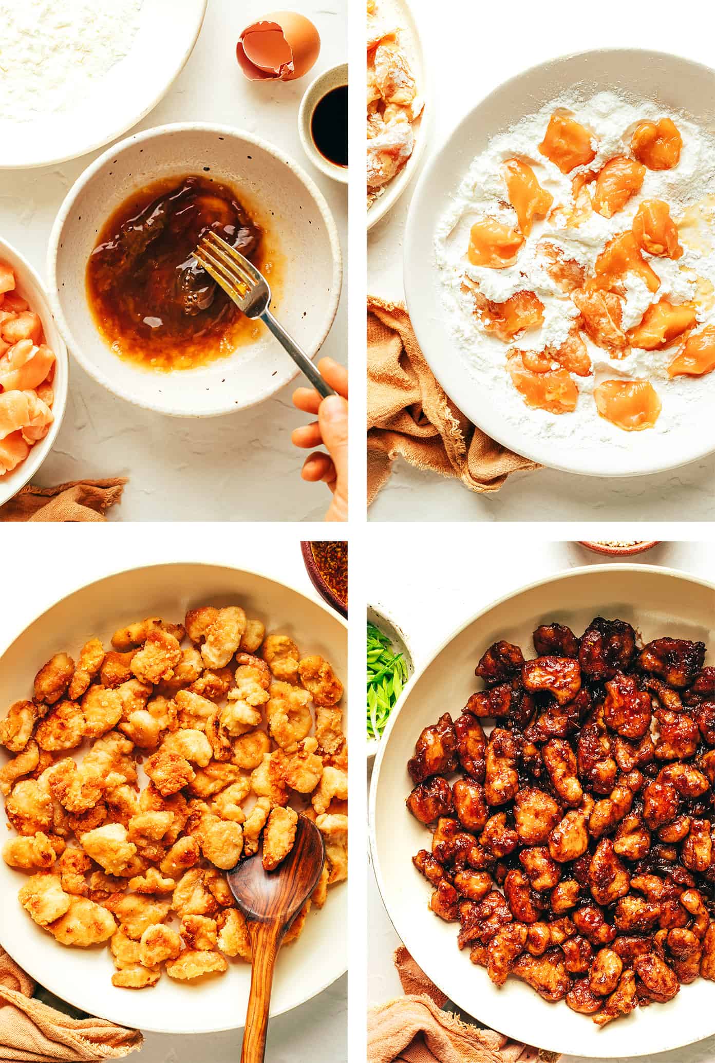 This Chinese inspired sticky honey lemon chicken recipe is easy to make and tossed with an irresistible 5-ingredient stir fry sauce. Serve with rice or noodles and feel free to swap beef, pork, shrimp or tofu for chicken if you prefer. Always a delicious and easy dinner recipe! | gimmesomeoven.com Step by step photos showing how to make honey lemon chicken