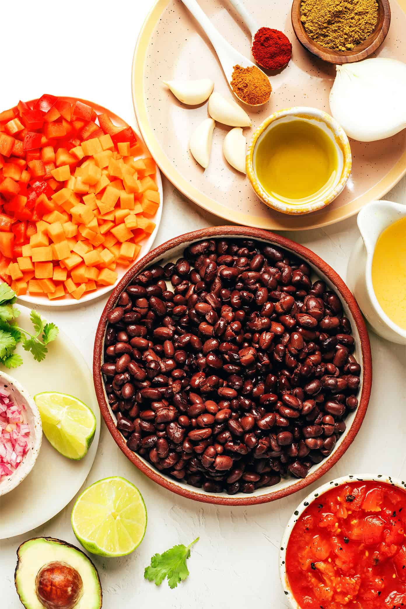 This Mexican-inspired quick black bean soup recipe is full of flavor and protein and comes together in less than 30 minutes! A delicious, feel-good dinner that's naturally gluten-free, vegetarian and vegan. | gimmesomeoven.com Black Bean Soup Ingredients