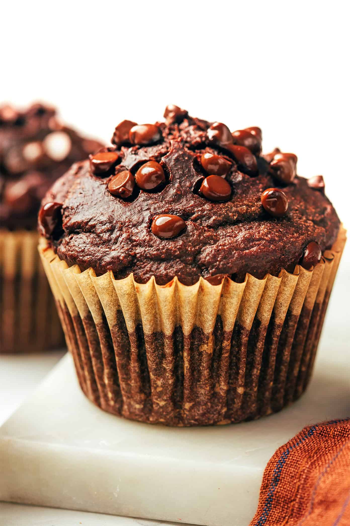 chocolate banana muffin with mini chocolate chips