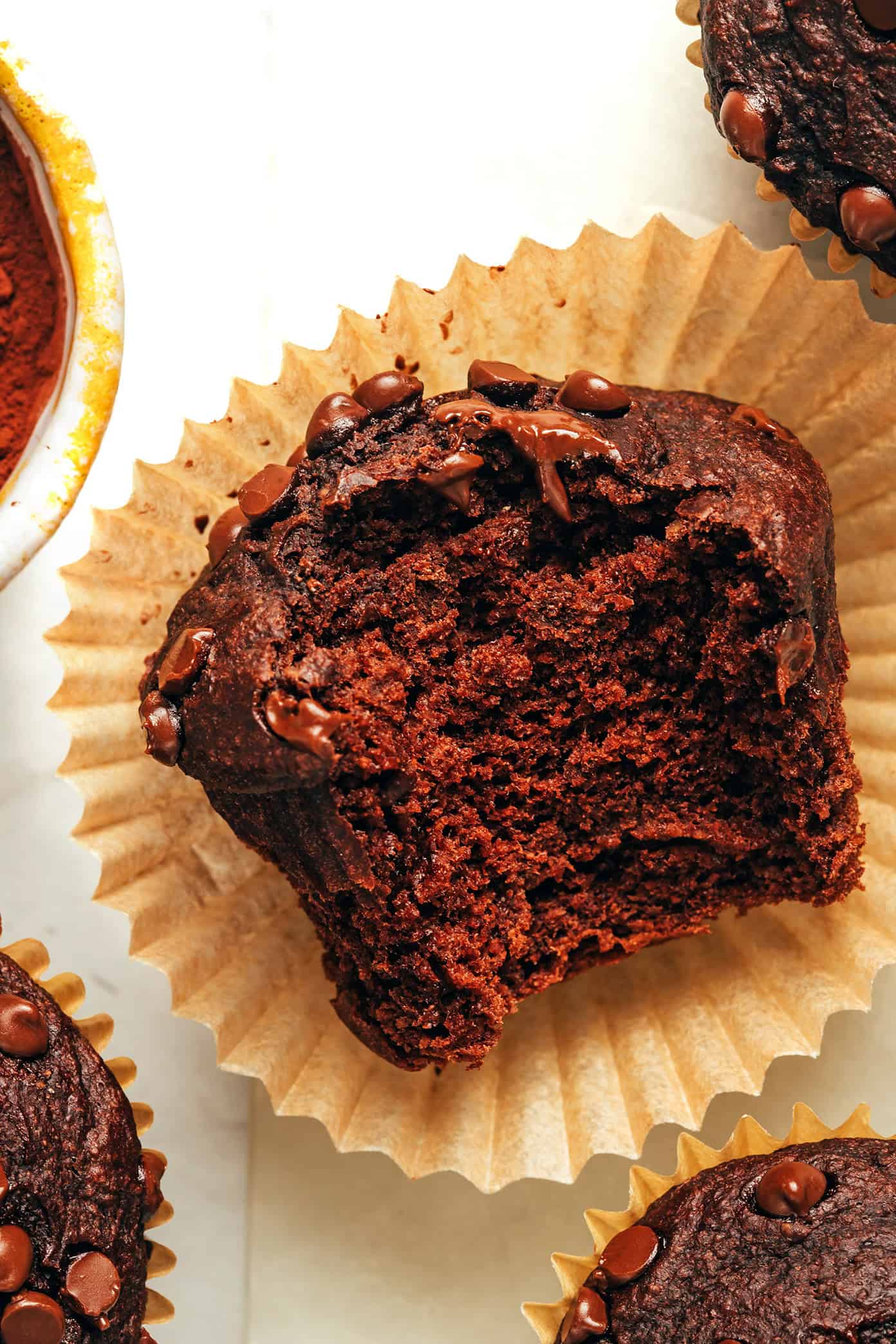 chocolate banana muffin closeup